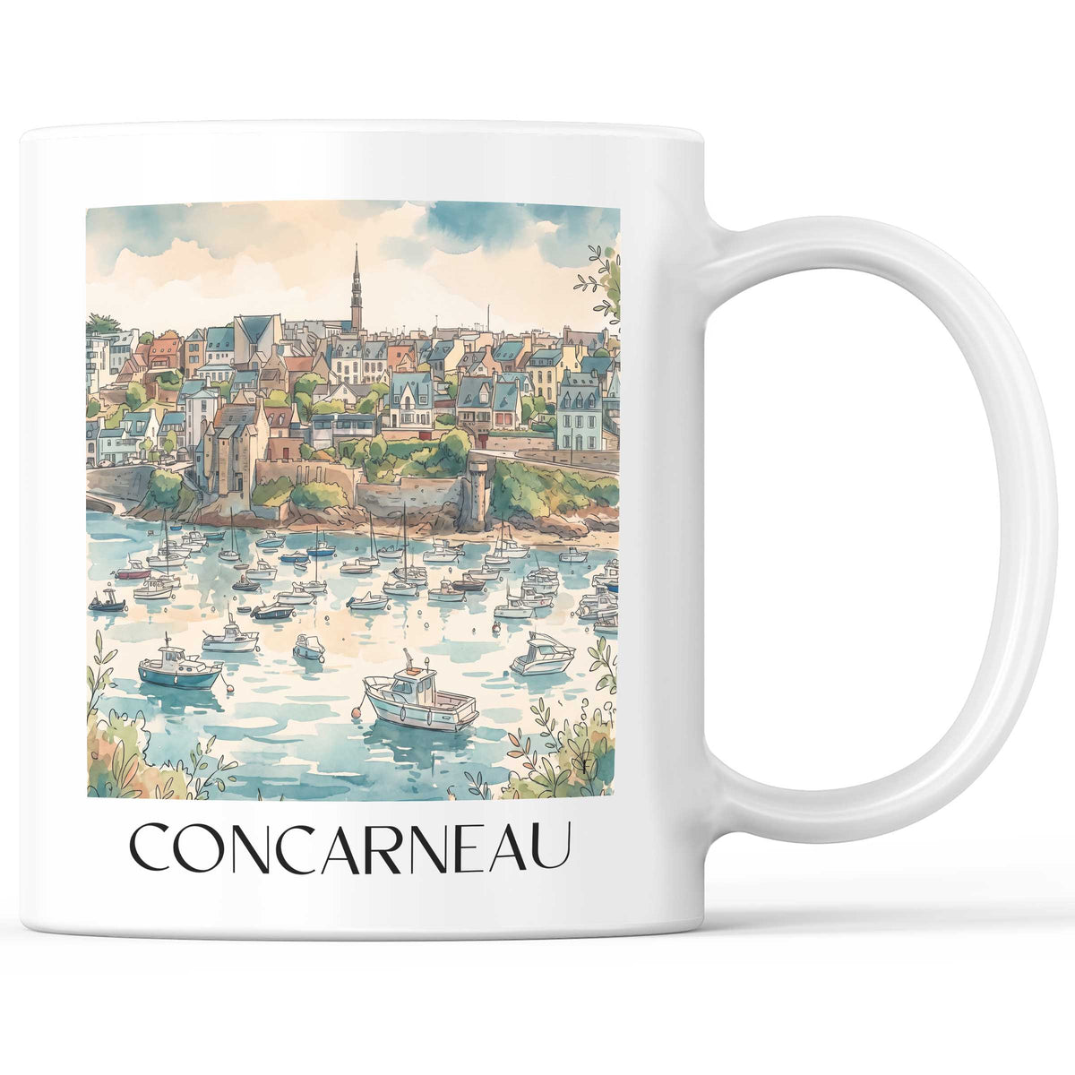 Concarneau Kaffeebecher - Cornouaille - Frankreich Becher - Kaffeetasse im Aquarell Stil