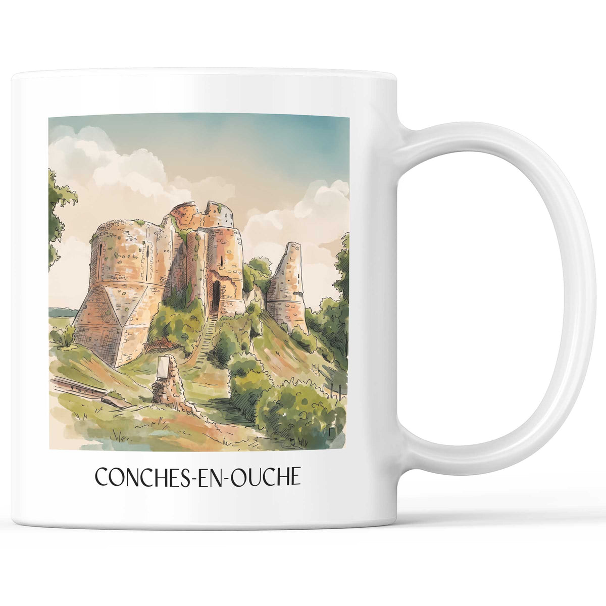Conches-en-Ouche Kaffeebecher - Eure - Frankreich Becher - Kaffeetasse im Aquarell Stil