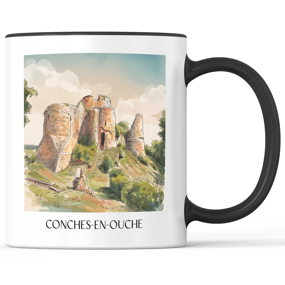 Conches-en-Ouche Kaffeebecher - Eure - Frankreich Becher - Kaffeetasse im Aquarell Stil