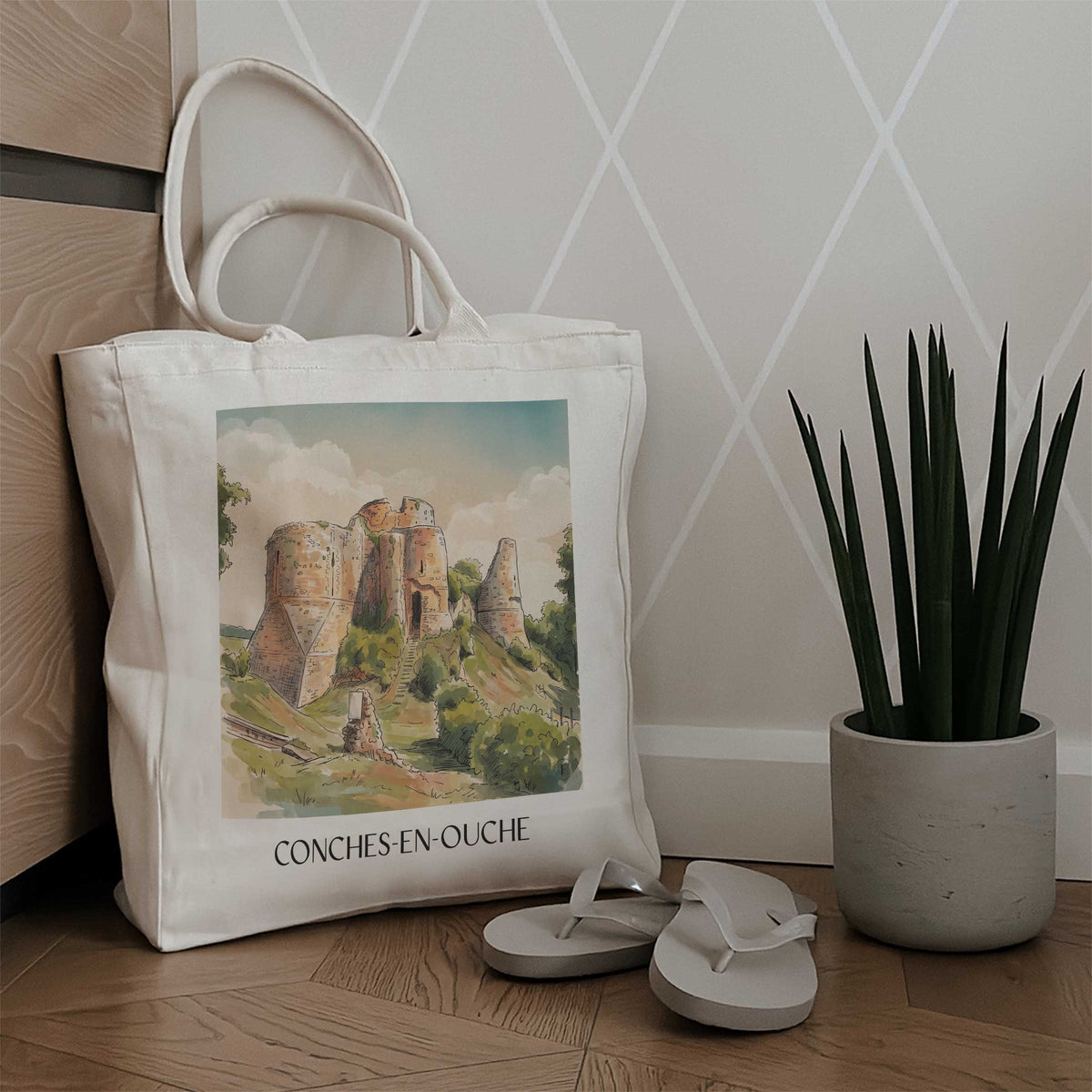conches-en-ouche-eure--frankreich-einkaufstasche-aquarell