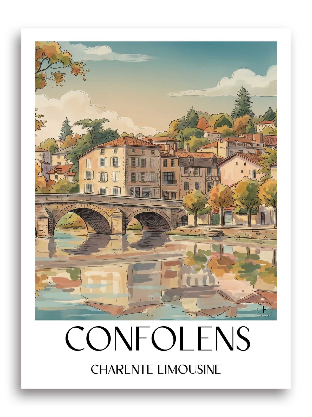 confolens-charente-limousine-frankreich-poster-aquarell
