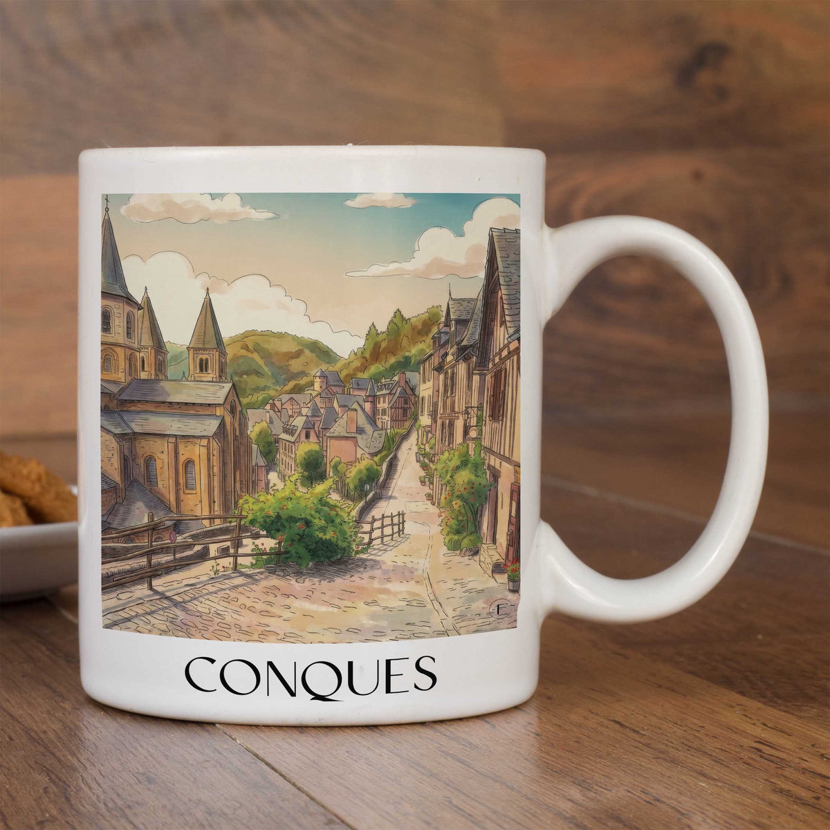 conques-vallée-du-lot-frankreich-kaffeebecher-aquarell