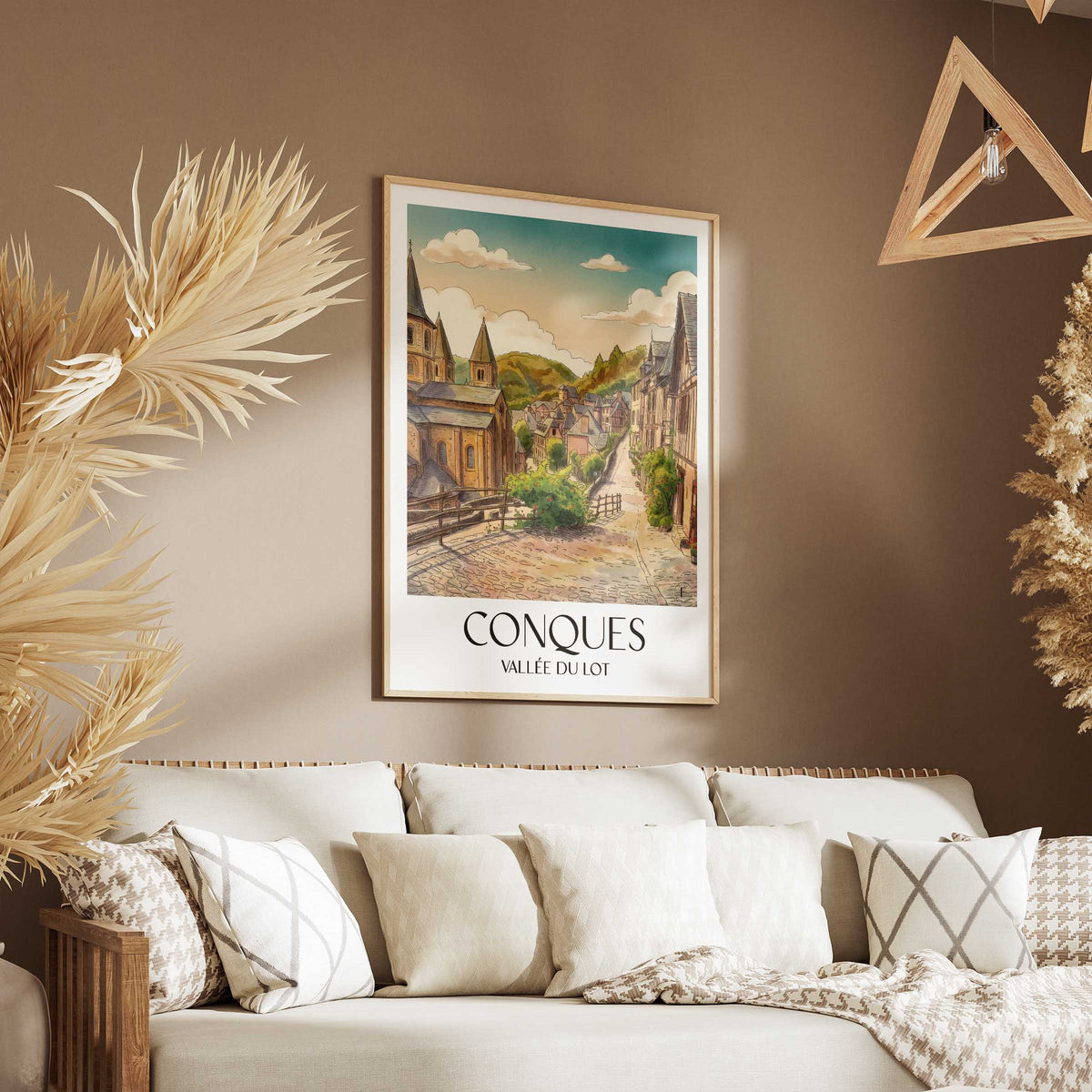 conques-vallée-du-lot-frankreich-poster-aquarell