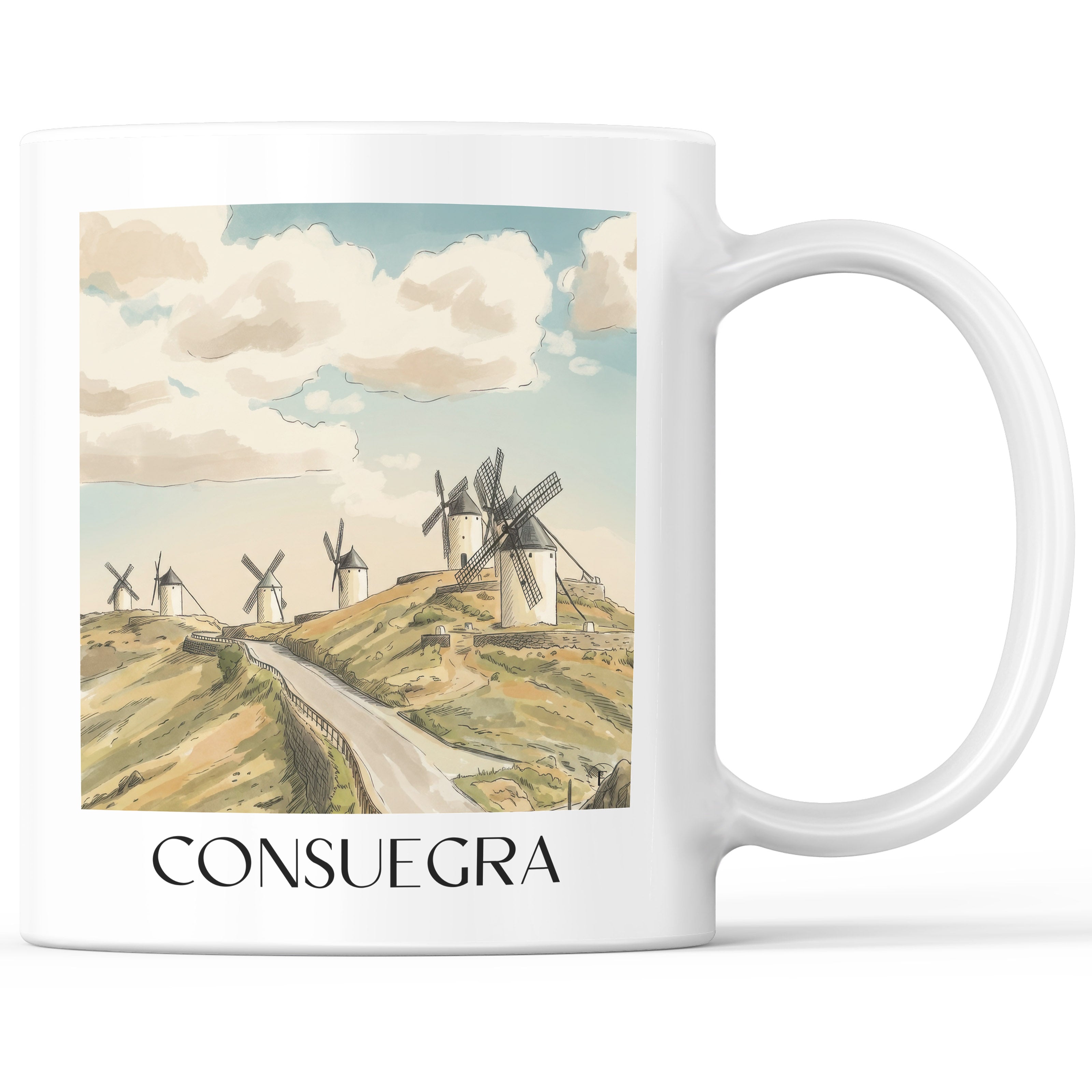 Consuegra Kaffeebecher - Spanien - Spanien Becher - Kaffeetasse im Aquarell Stil - favplace