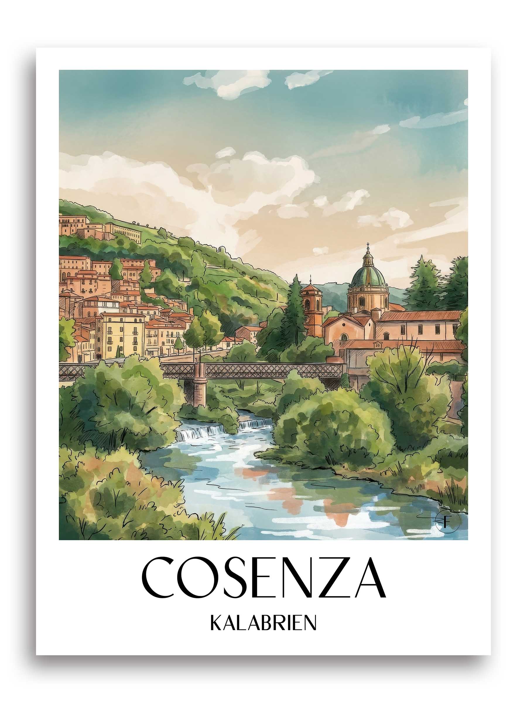 cosenza-kalabrien-italien-poster-aquarell