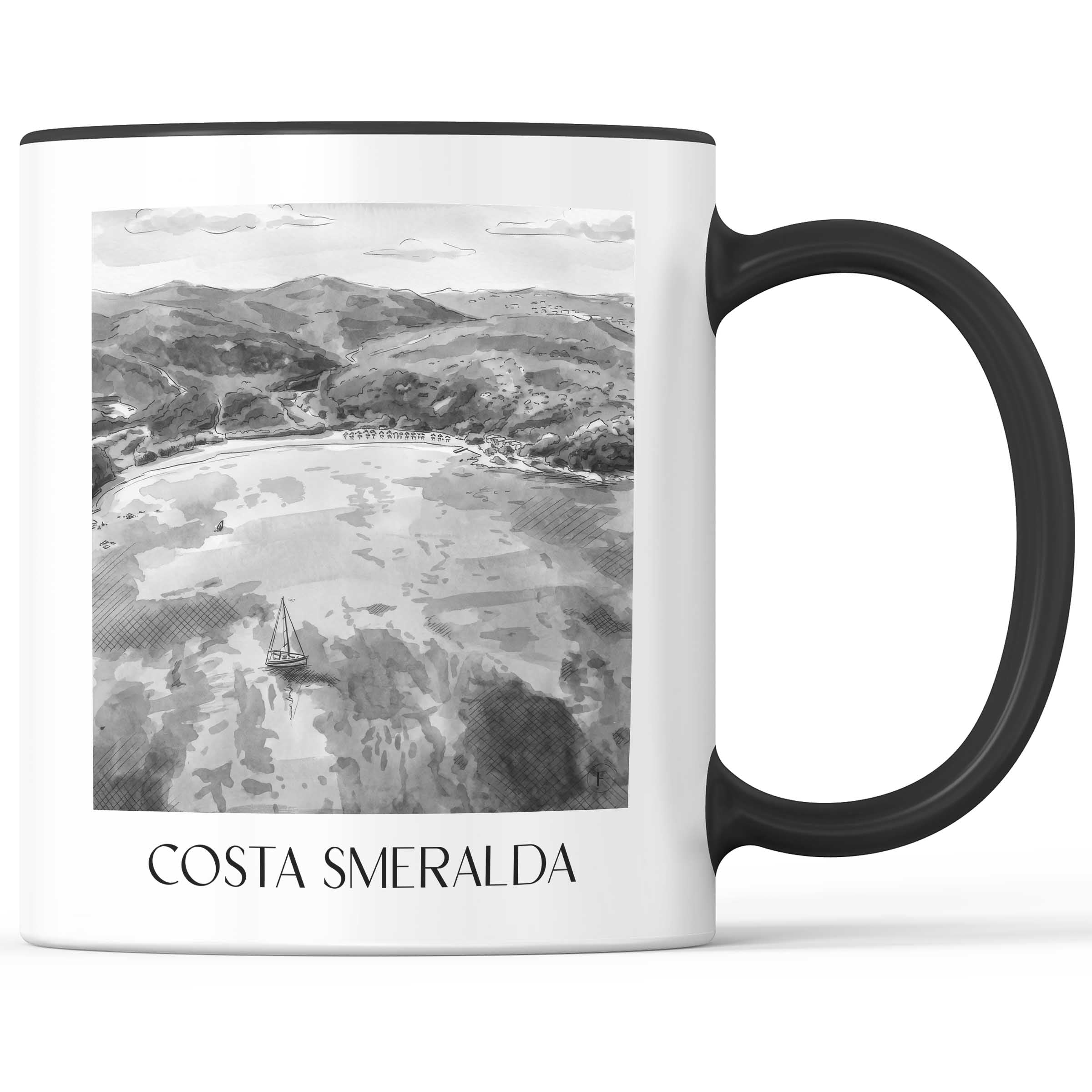 costa-smeralda-italien-kaffeebecher-aquarell-schwarz-weiss