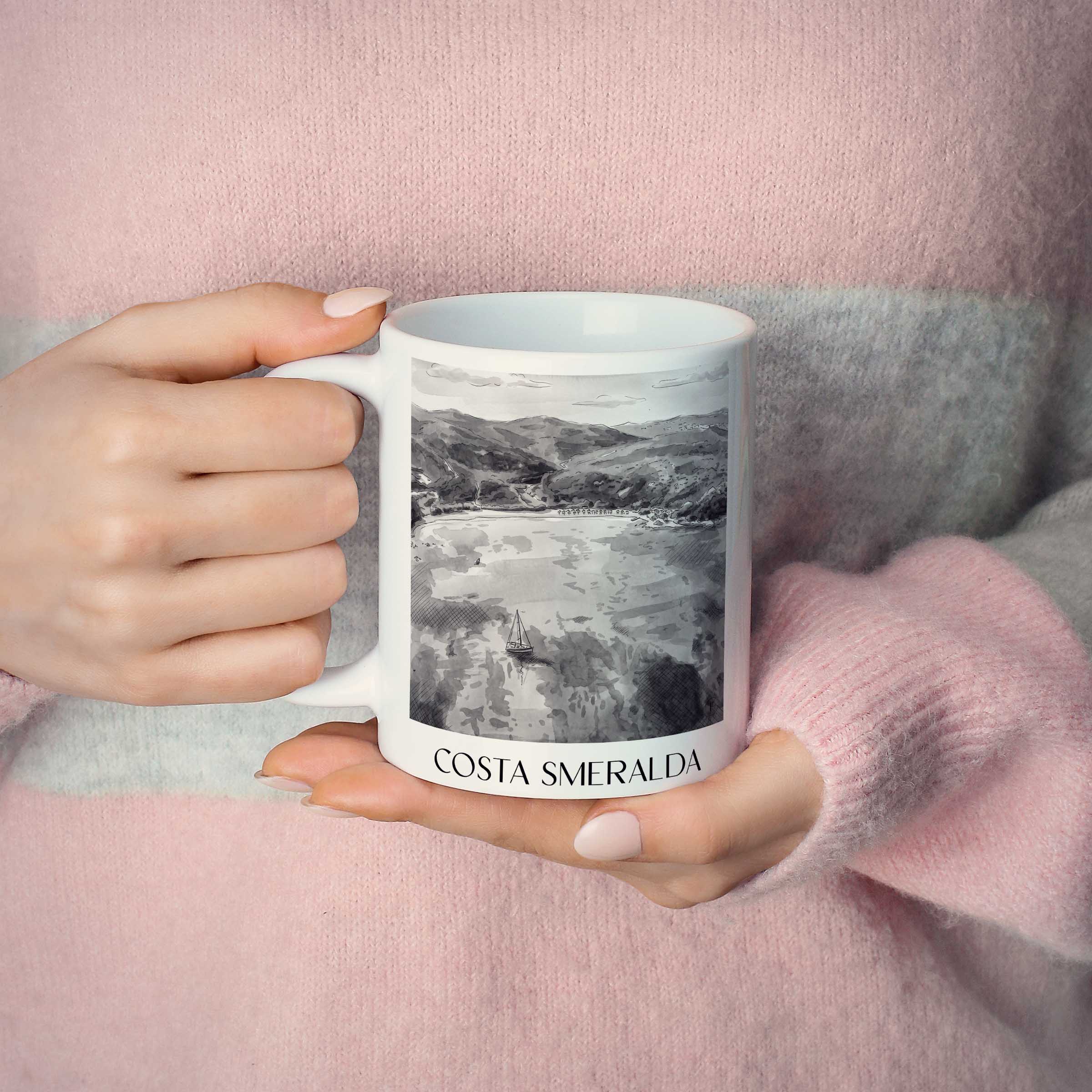 costa-smeralda-italien-kaffeebecher-aquarell-schwarz-weiss