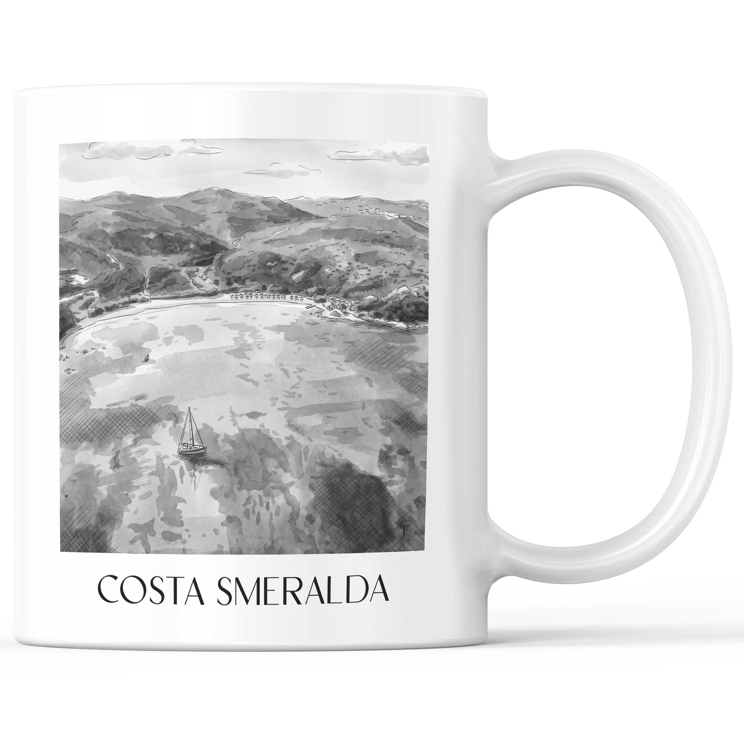 Costa Smeralda - Italien Becher - Kaffeetasse im Aquarell Schwarz-Weiß Stil - favplace
