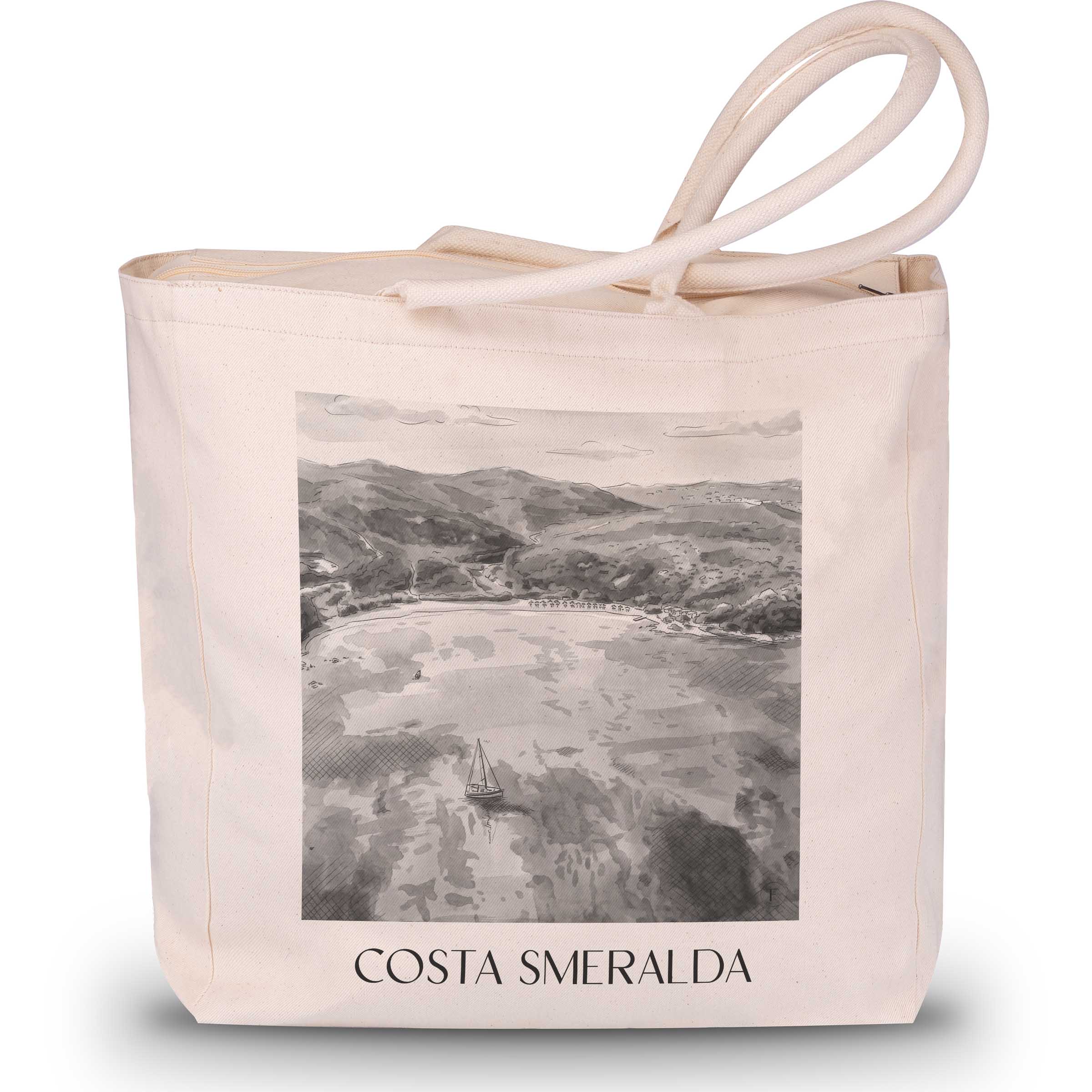 Costa Smeralda - Italien Tote Bag - Einkaufstasche im Aquarell Schwarz-Weiß Stil - favplace