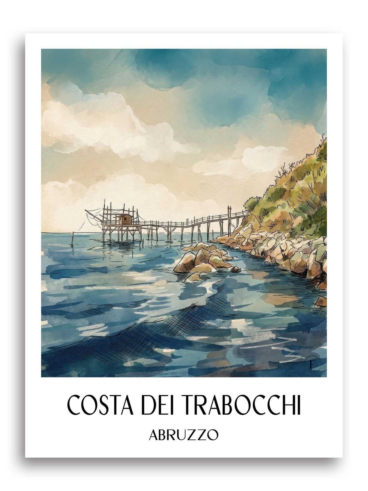 Costa dei Trabocchi Poster - Abruzzen - Italien Kunstdruck - Aquarell von A4 bis A1 - favplace