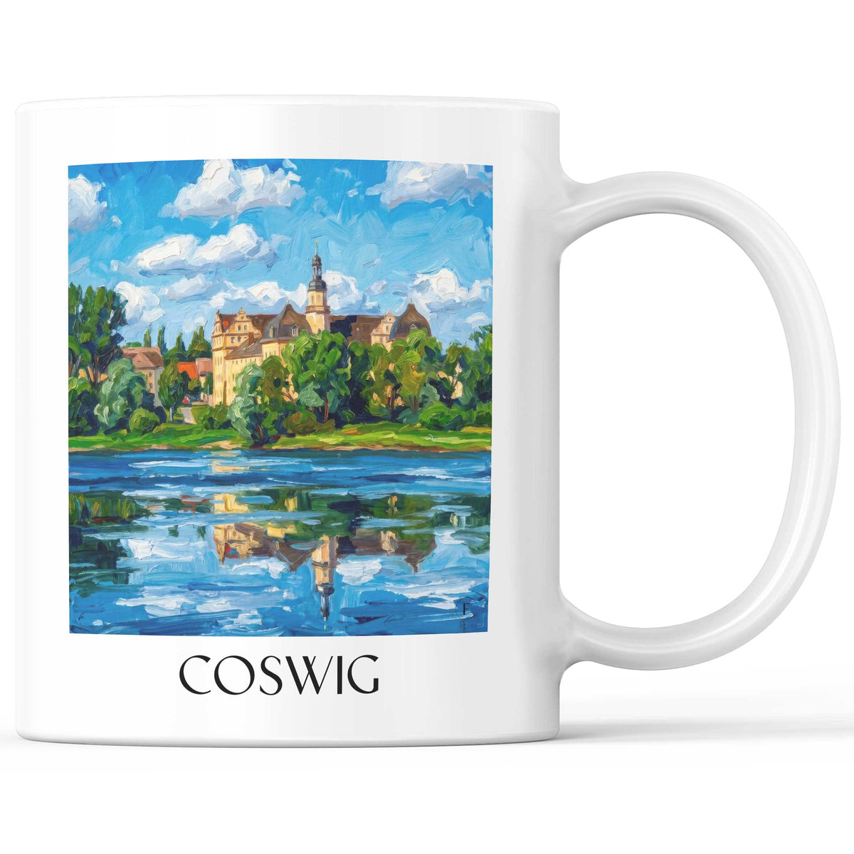 Coswig Kaffeebecher - Elbe - Deutschland Becher - Kaffeetasse im Ölgemälde Stil - favplace