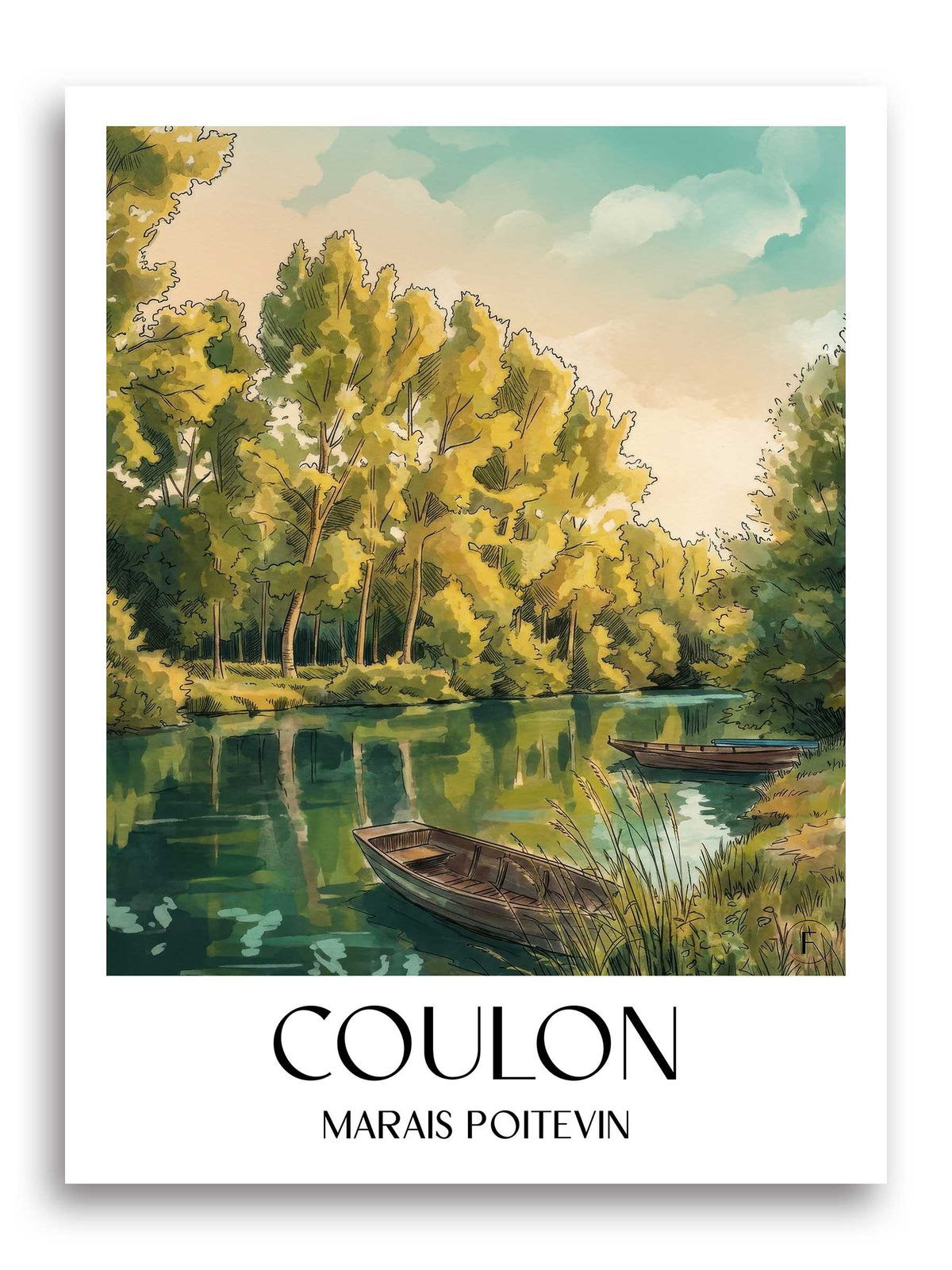 coulon-marais-poitevin-frankreich-poster-aquarell