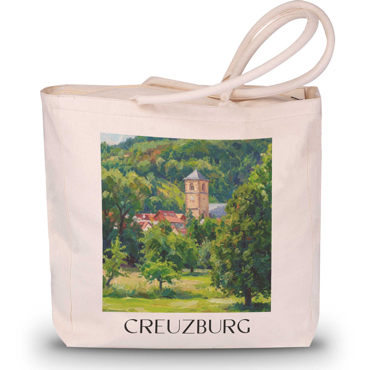 Creuzburg Shopping Tasche - Werratal - Deutschland Tote Bag - Einkaufstasche im Ölgemälde Stil - favplace