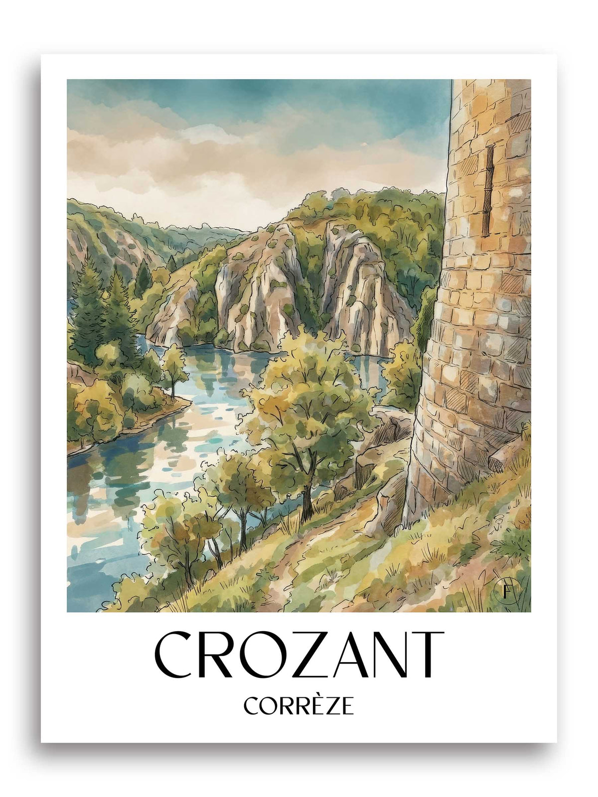 crozant-creuse-frankreich-poster-aquarell