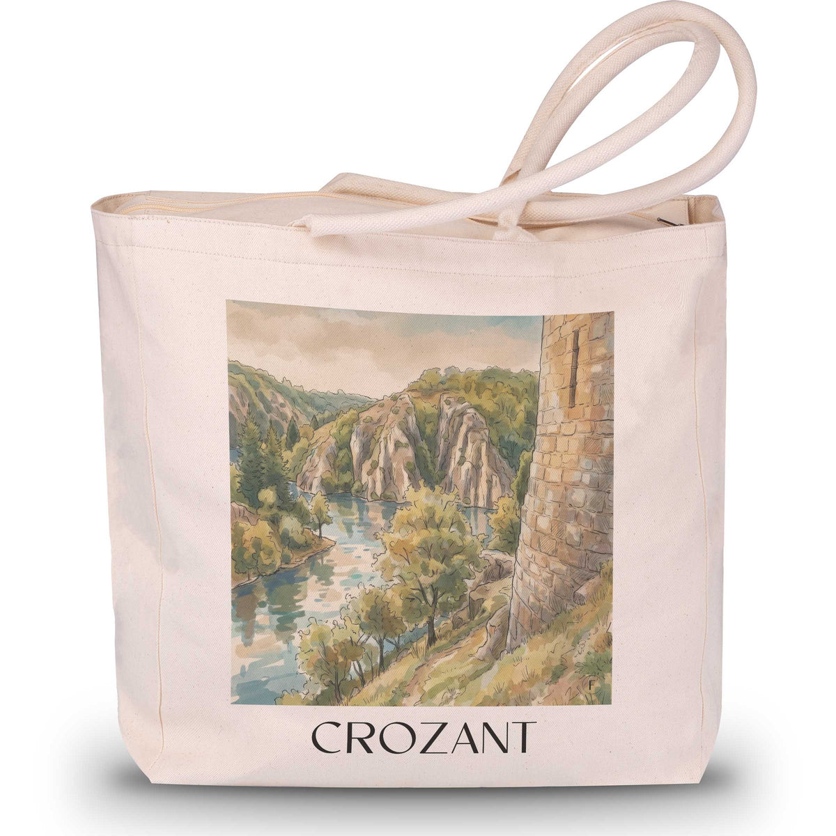 Crozant Shopping Tasche - Creuse - Frankreich Tote Bag - Einkaufstasche im Aquarell Stil - favplace