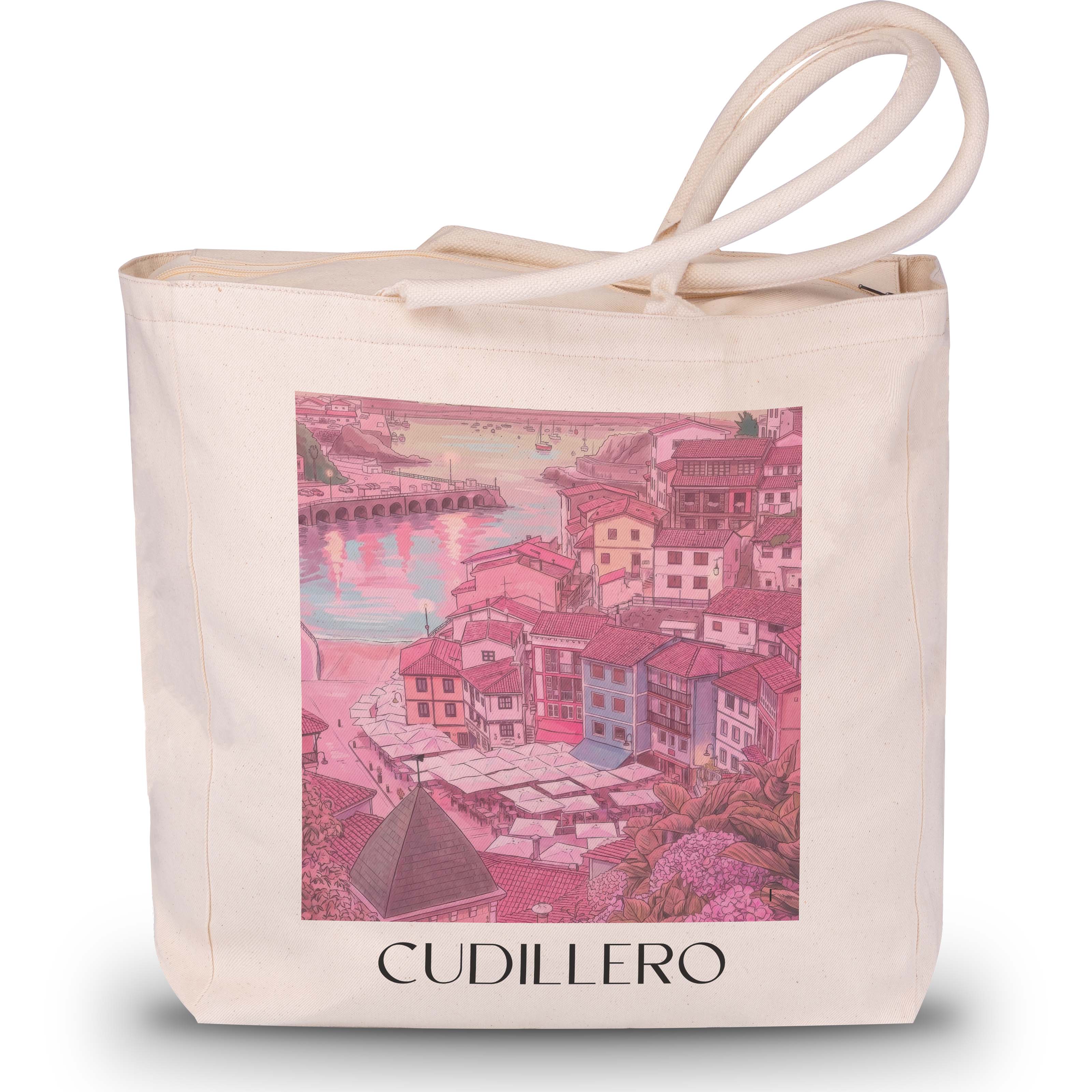 cudillero--spanien-spanien-einkaufstasche-aquarell-pink-rosa