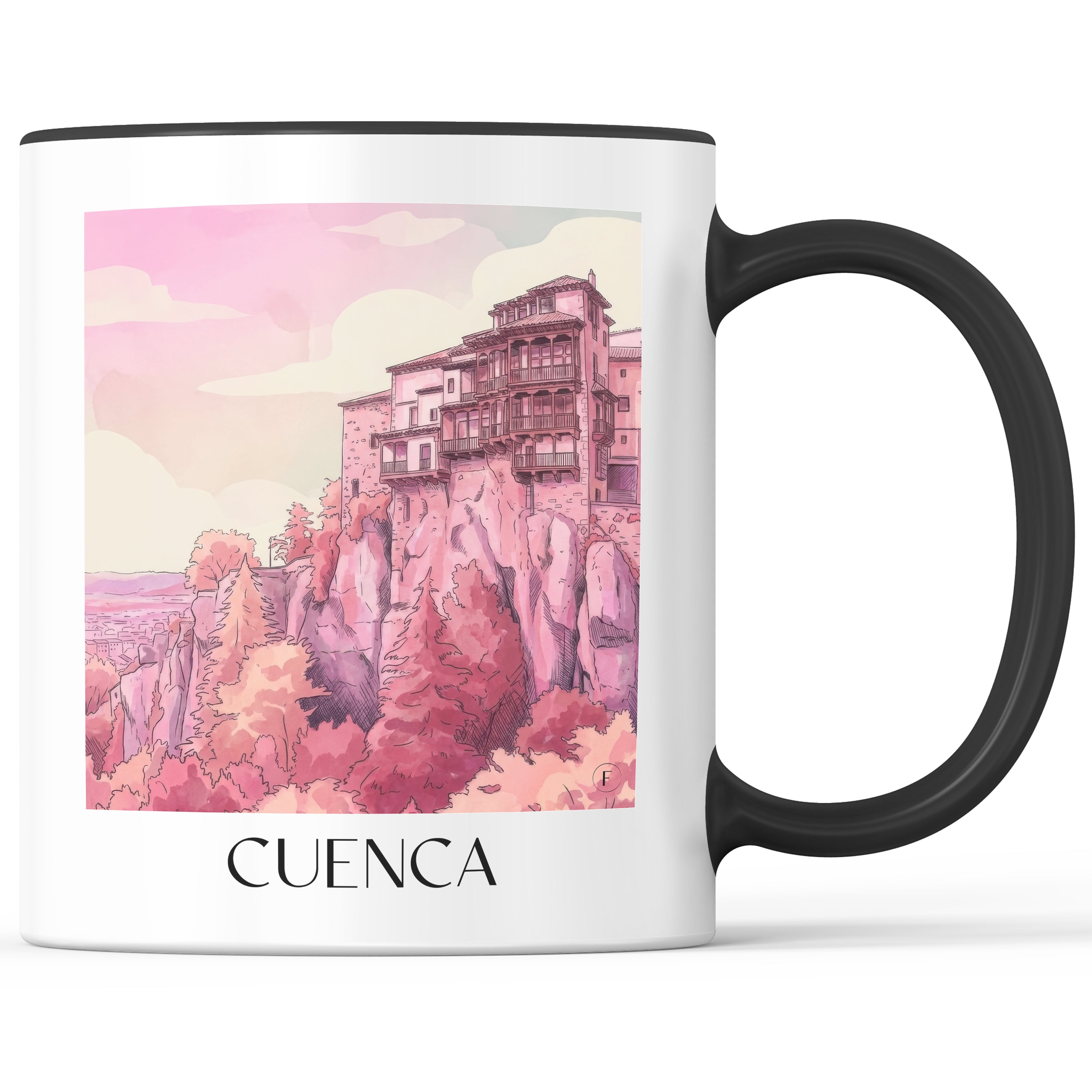 cuenca-spanien-spanien-kaffeebecher-aquarell-pink-rosa