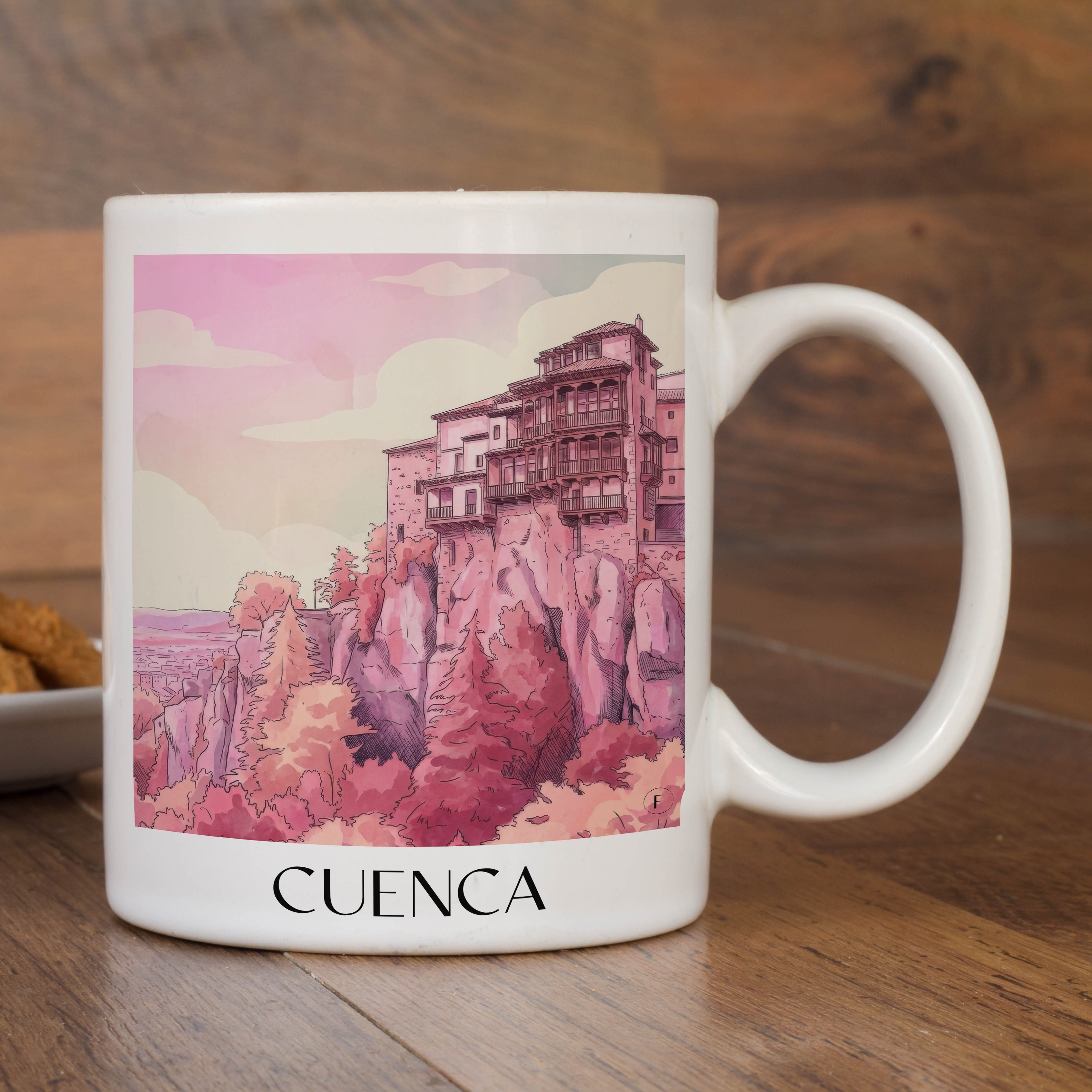 cuenca-spanien-spanien-kaffeebecher-aquarell-pink-rosa
