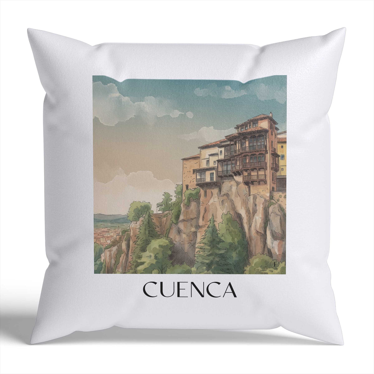 Cuenca Kissenhülle - Zierkissen Bezug - Spanien - Spanien Kissen bzw. Kissenbezug im Aquarell Stil - favplace