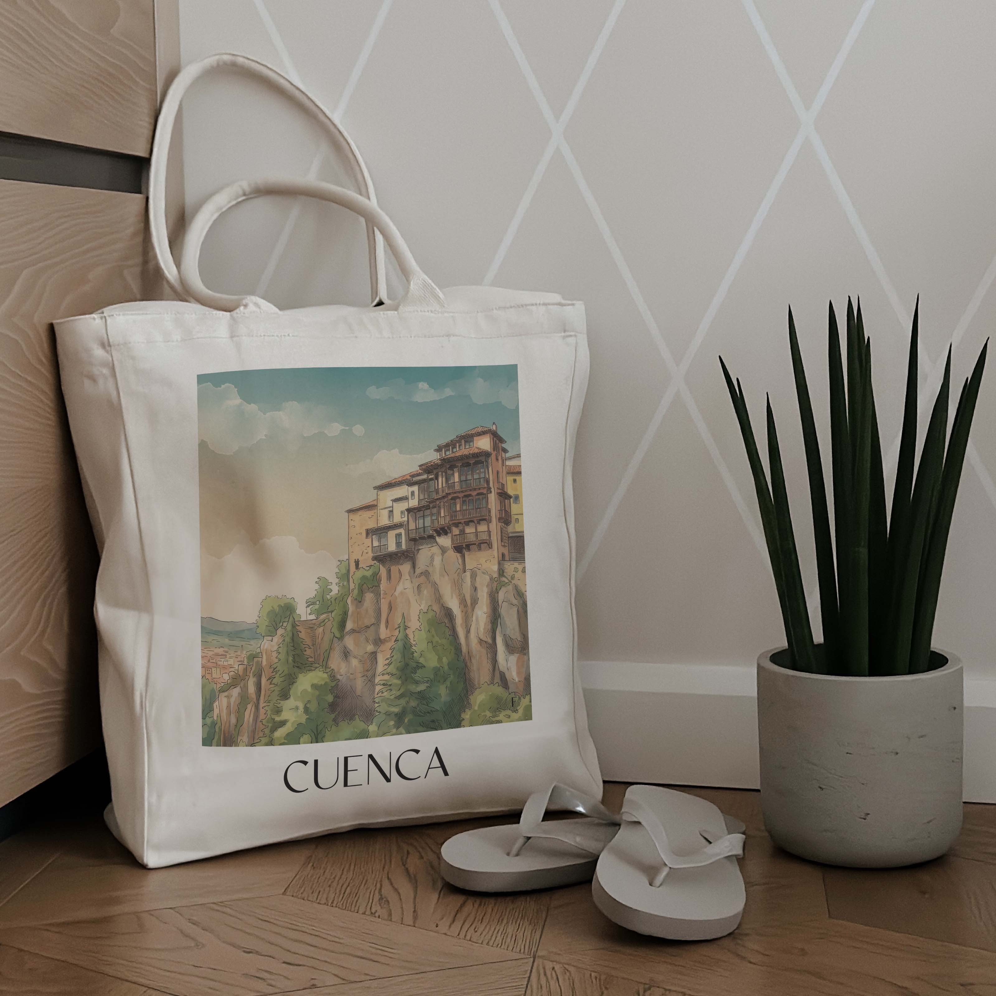cuenca-spanien-spanien-einkaufstasche-aquarell