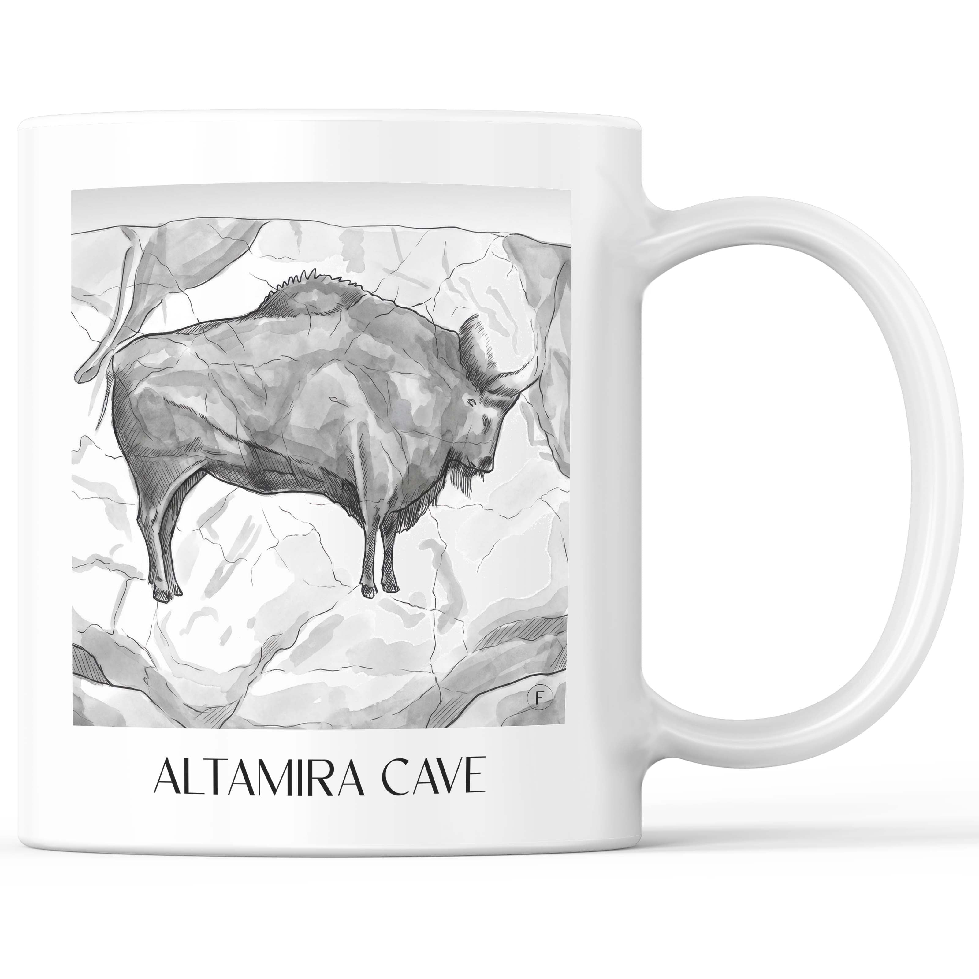 Cueva de Altamira Kaffeebecher - Spanien - Spanien Becher - Kaffeetasse im Aquarell Schwarz-Weiß Stil - favplace