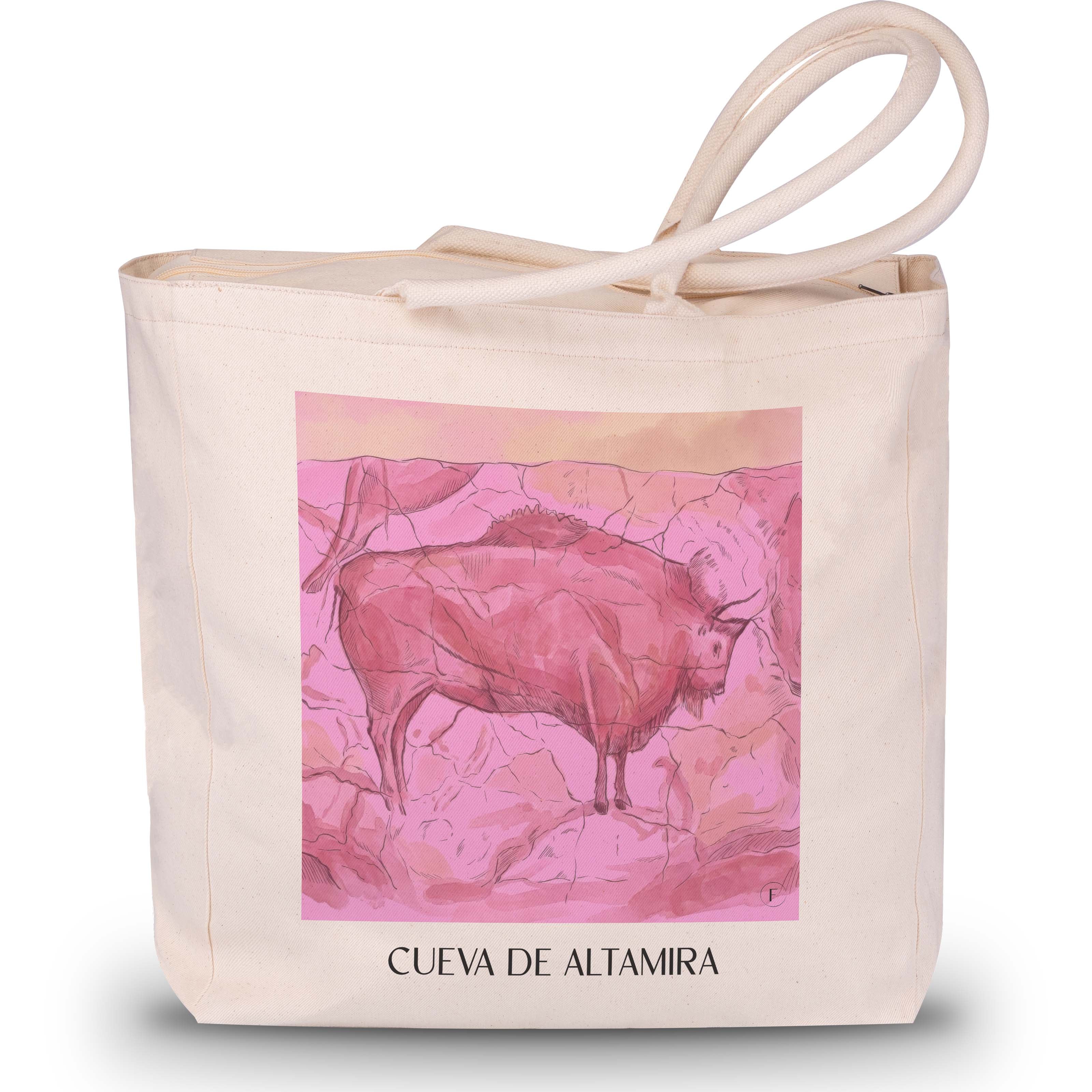cueva-de-altamira-spanien-spanien-einkaufstasche-aquarell-pink-rosa
