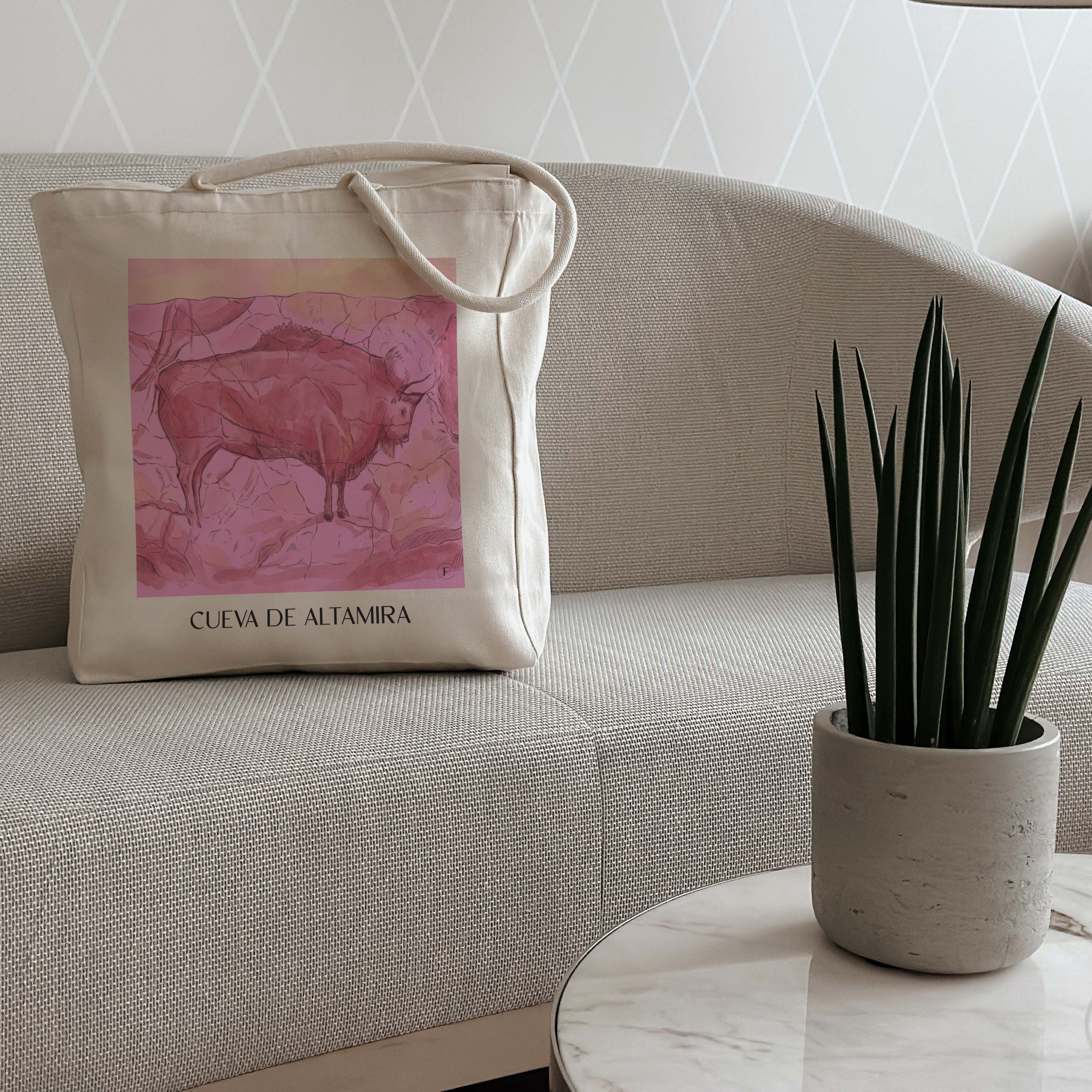 cueva-de-altamira-spanien-spanien-einkaufstasche-aquarell-pink-rosa