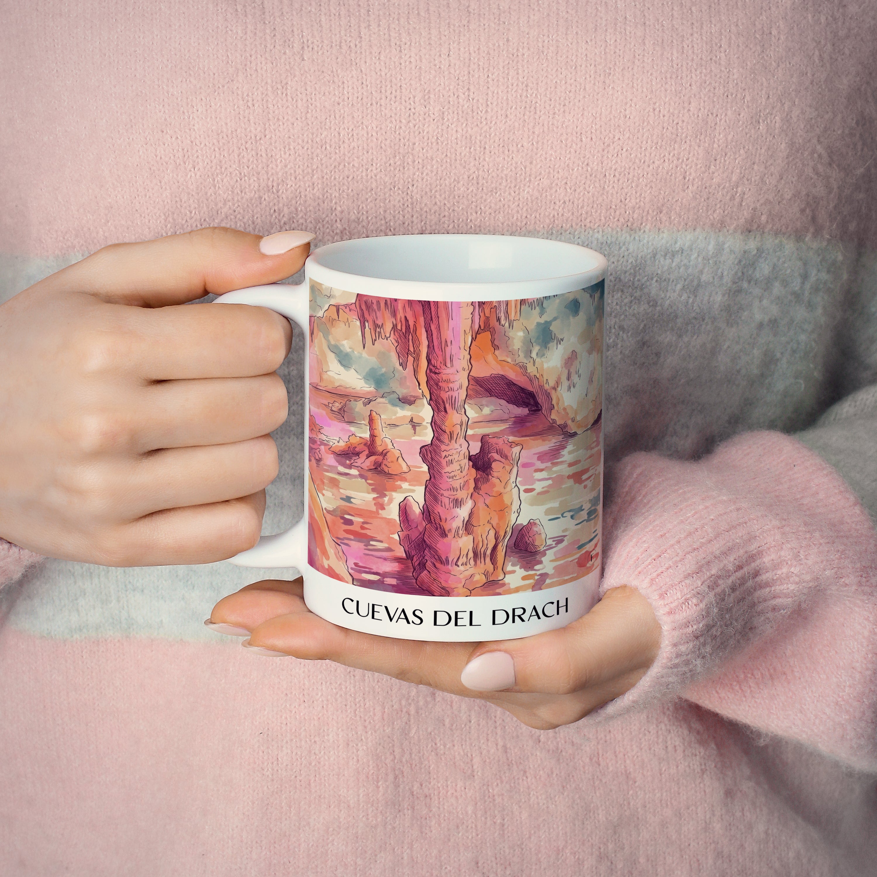cuevas-del-drach-mallorca-spanien-kaffeebecher-aquarell-pink-rosa