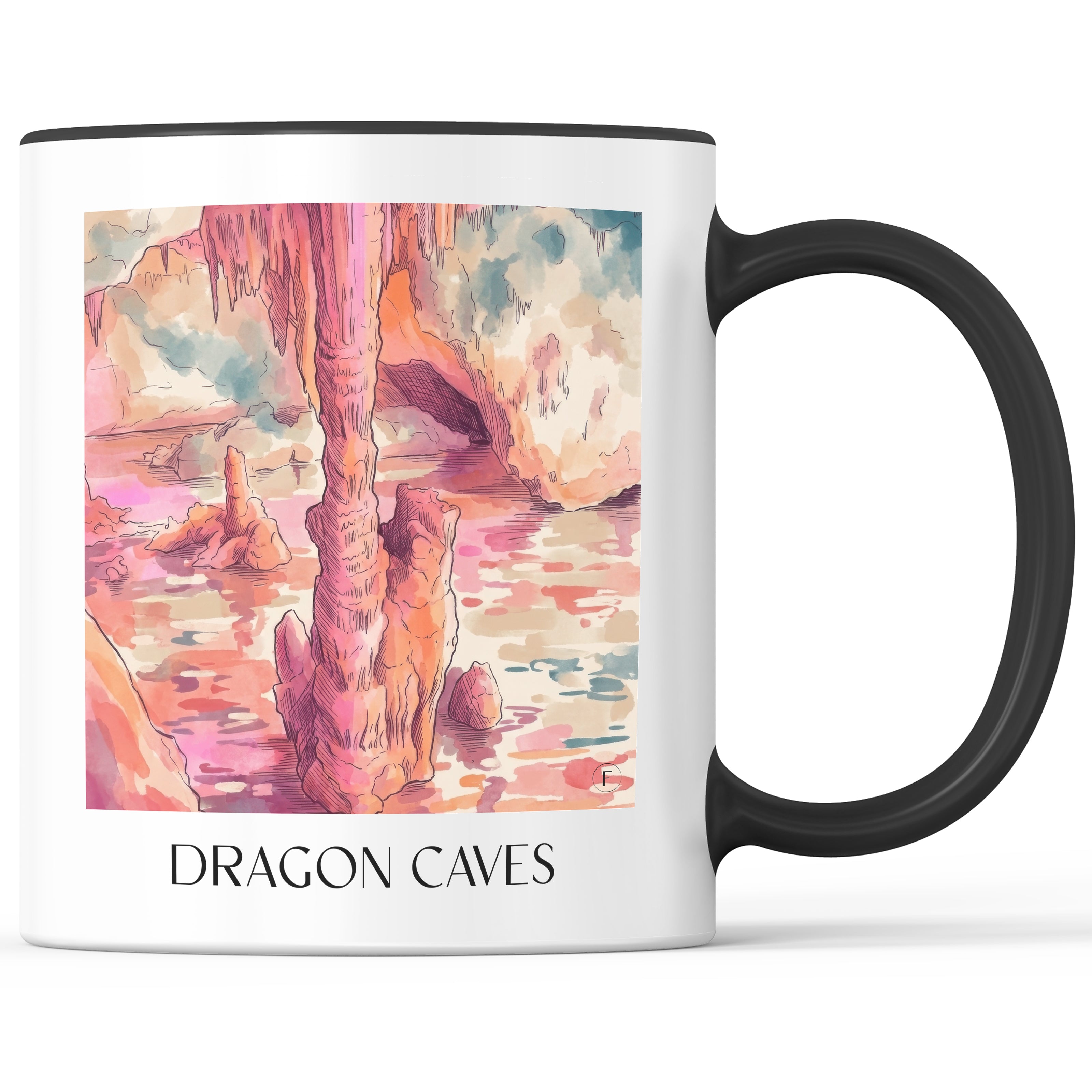 Cuevas del Drach Kaffeebecher - Mallorca - Spanien Becher - Kaffeetasse im Aquarell Pink Stil - favplace