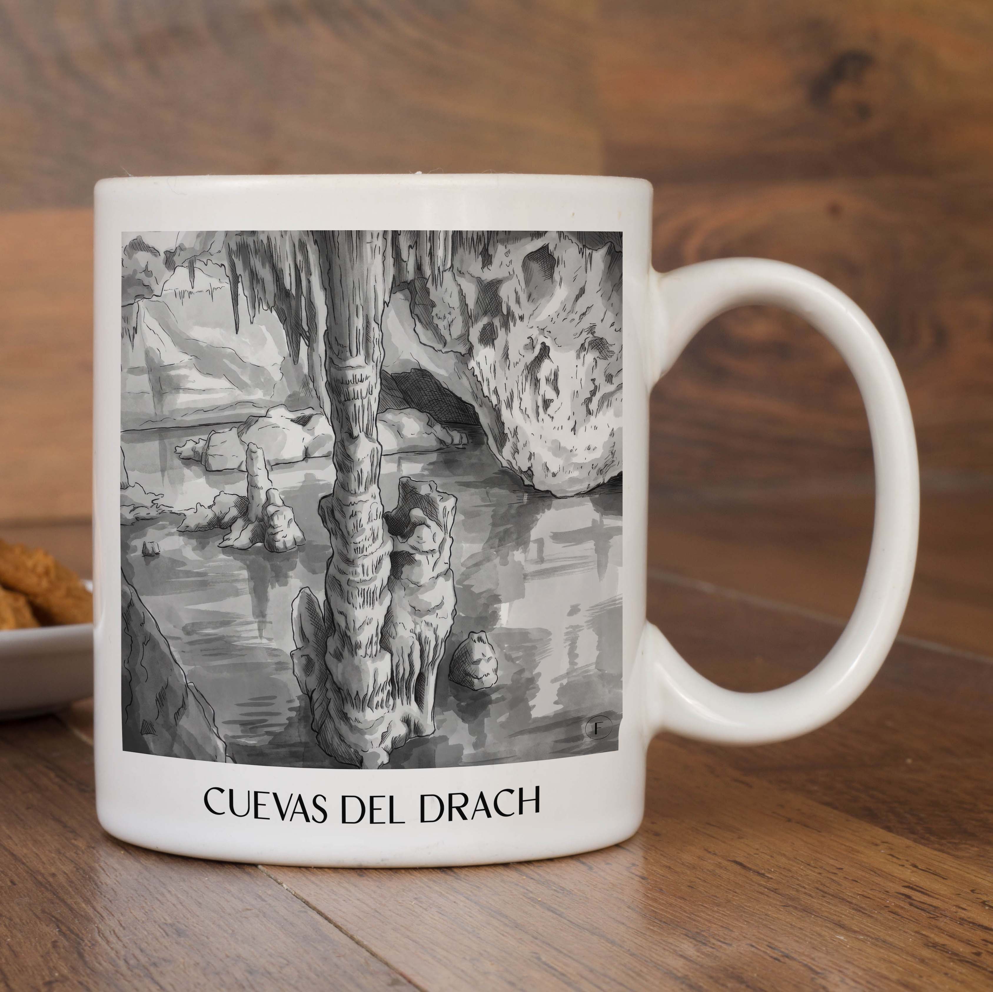 cuevas-del-drach-mallorca-spanien-kaffeebecher-aquarell-schwarz-weiss