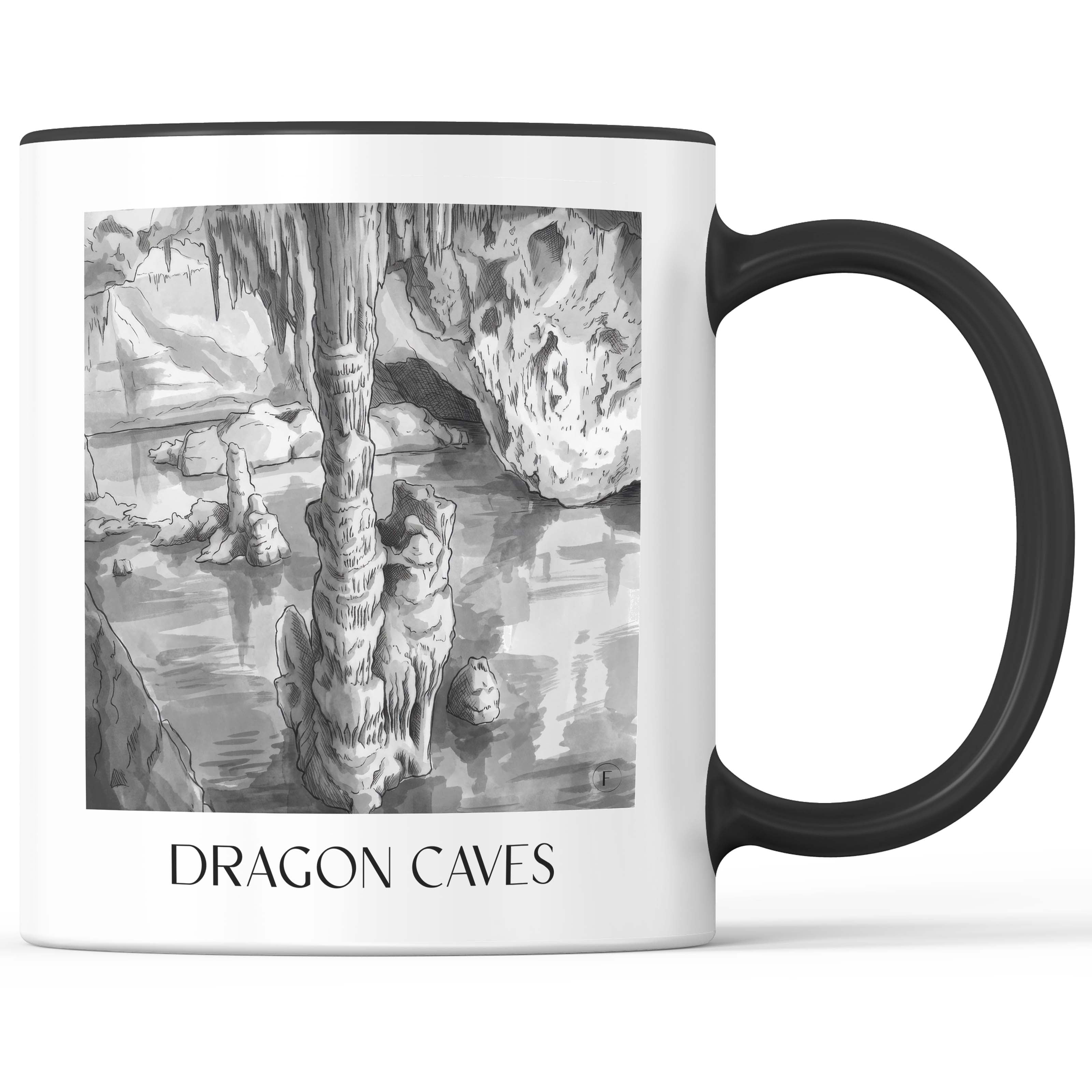Cuevas del Drach Kaffeebecher - Mallorca - Spanien Becher - Kaffeetasse im Aquarell Schwarz-Weiß Stil - favplace