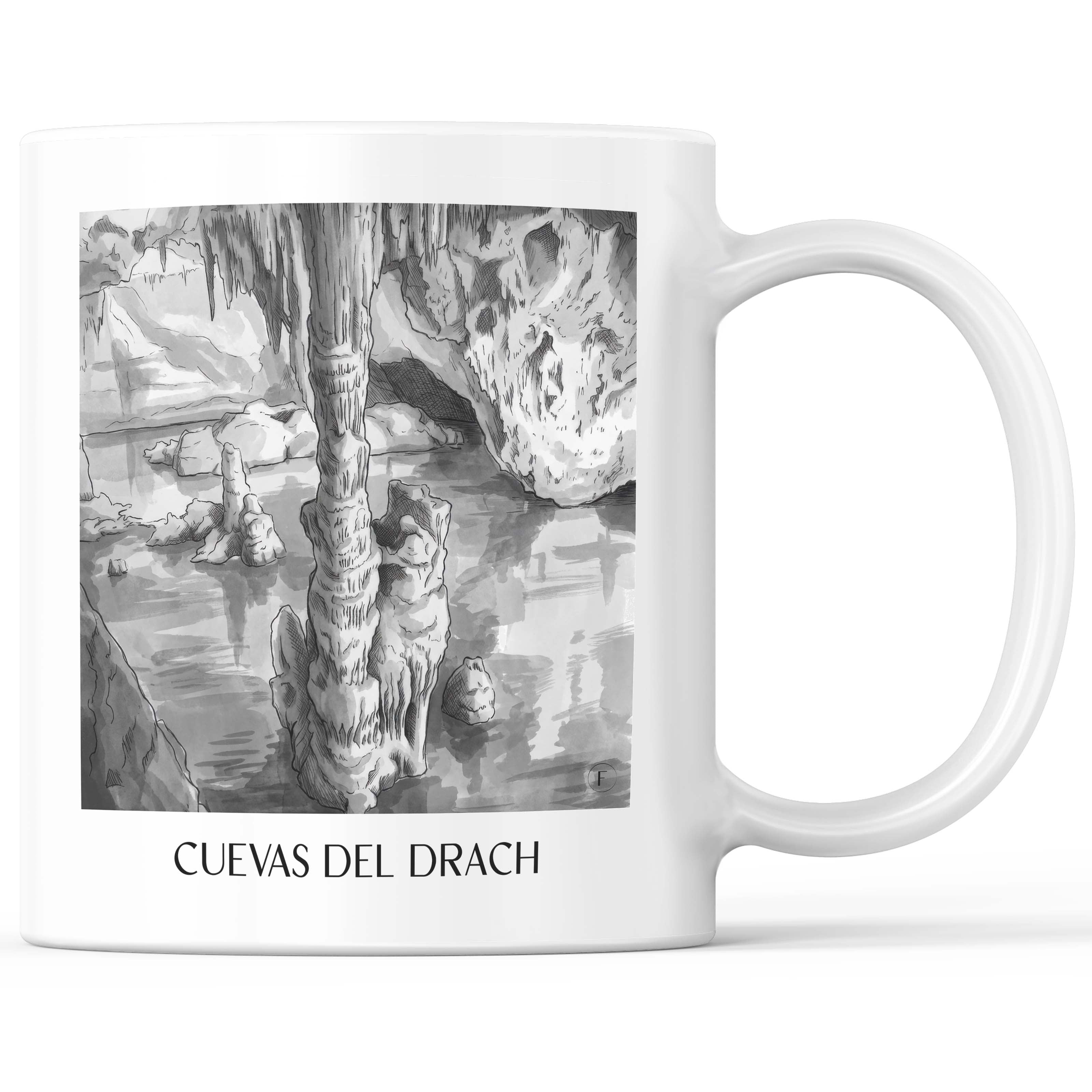 Cuevas del Drach Kaffeebecher - Mallorca - Spanien Becher - Kaffeetasse im Aquarell Schwarz-Weiß Stil - favplace
