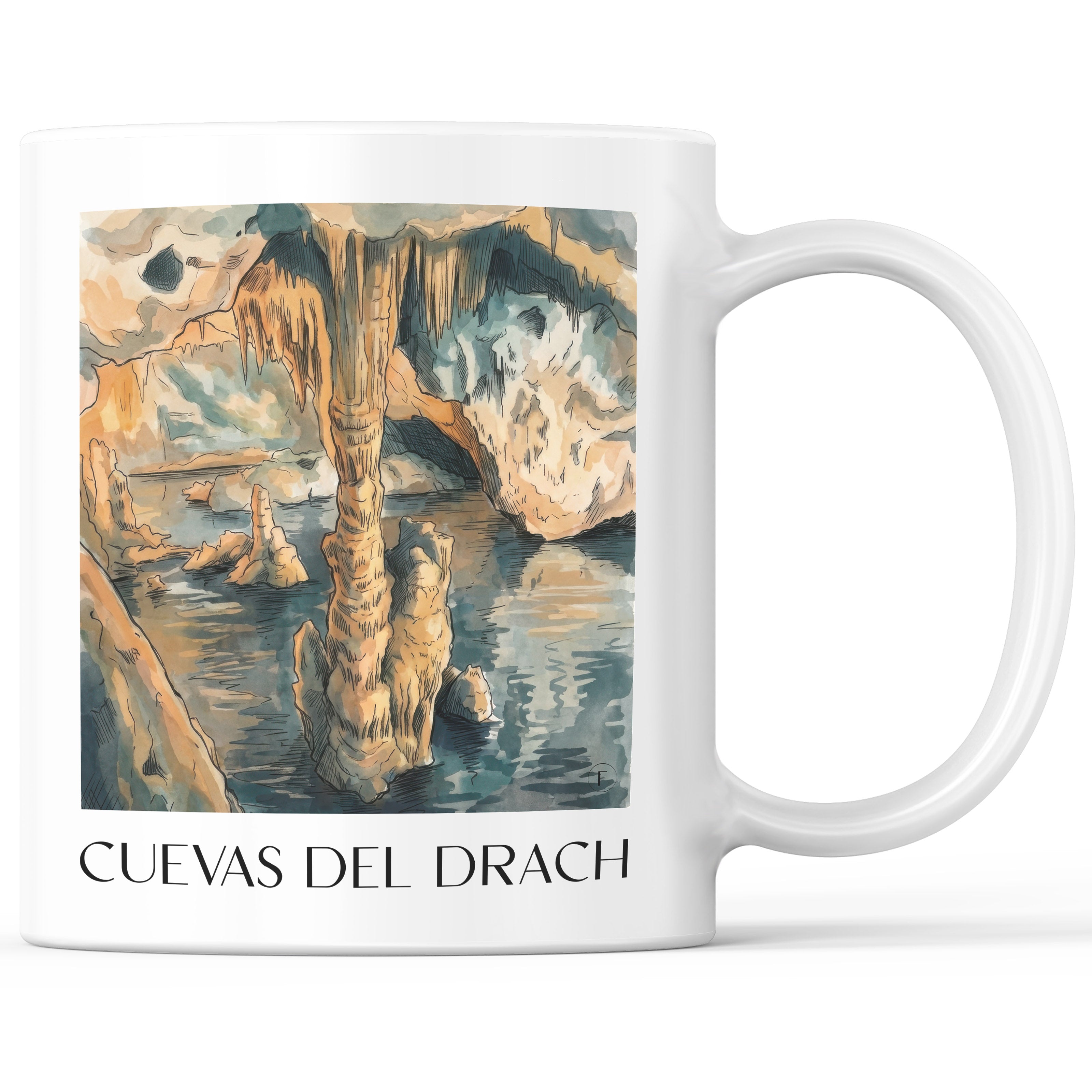Cuevas del Drach Kaffeebecher - Mallorca - Spanien Becher - Kaffeetasse im Aquarell Stil - favplace