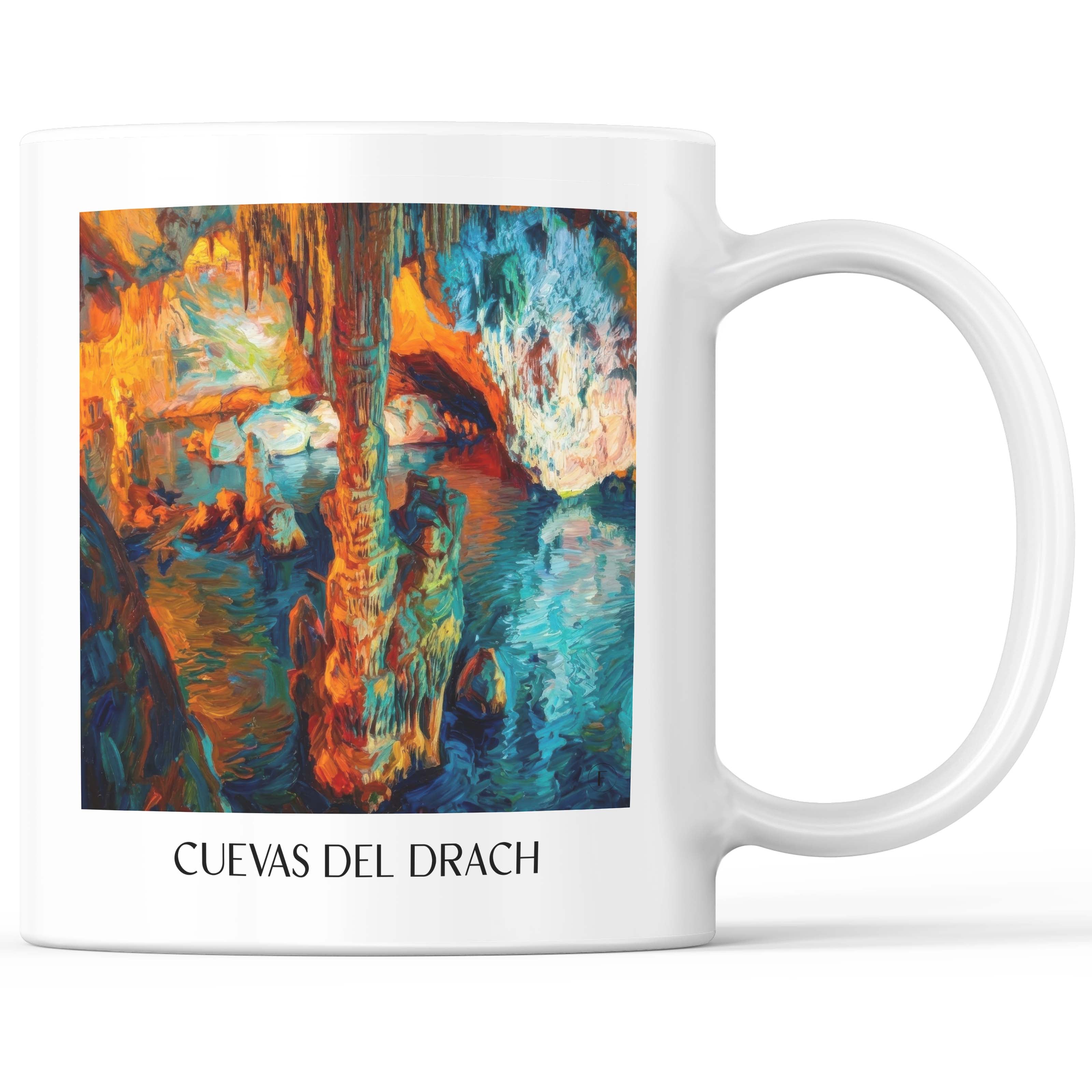 Cuevas del Drach Kaffeebecher - Mallorca - Spanien Becher - Kaffeetasse im Ölgemälde Stil - favplace