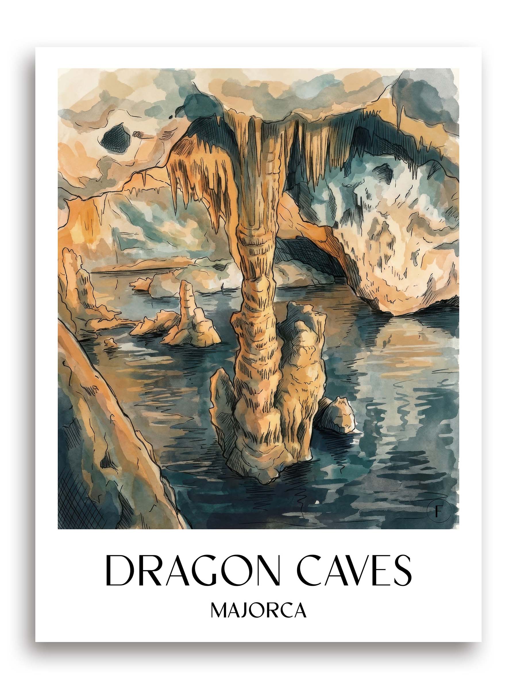 Cuevas del Drach Poster - Mallorca - Spanien Kunstdruck - Aquarell von A4 bis A1 - favplace