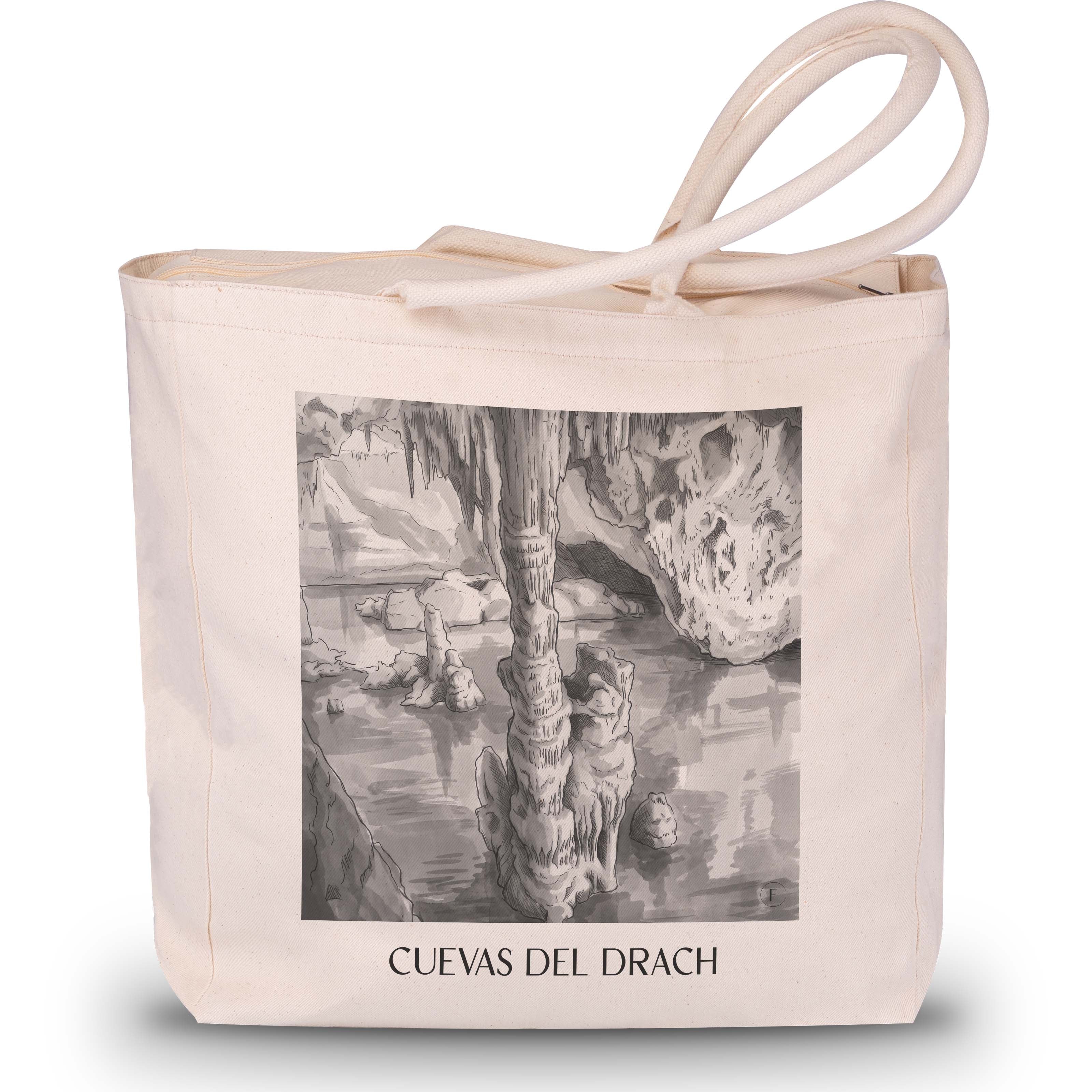 cuevas-del-drach-mallorca-spanien-einkaufstasche-aquarell-schwarz-weiss