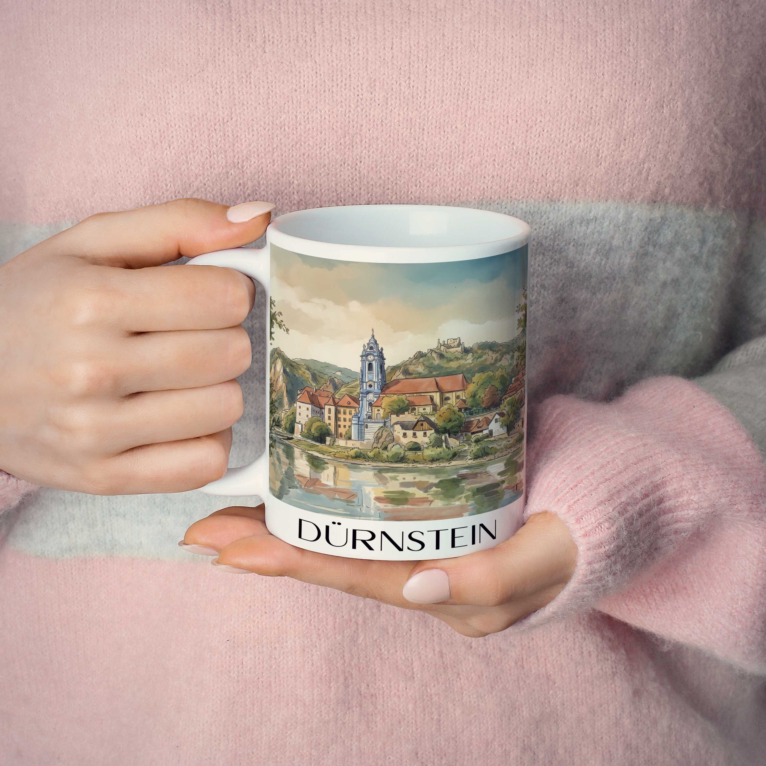 dürnstein-österreich-österreich-kaffeebecher-aquarell