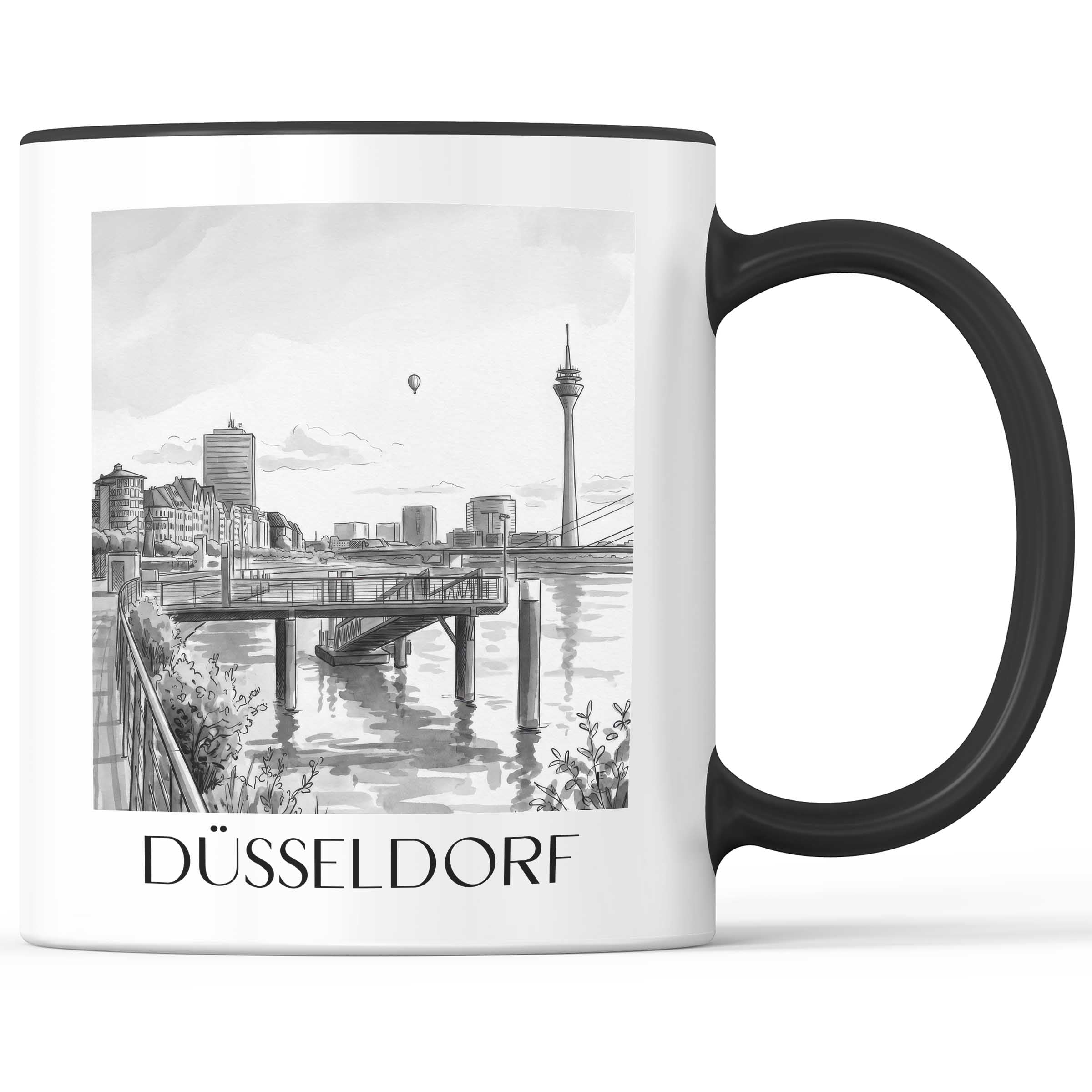 düsseldorf-deutschland-kaffeebecher-aquarell-schwarz-weiss