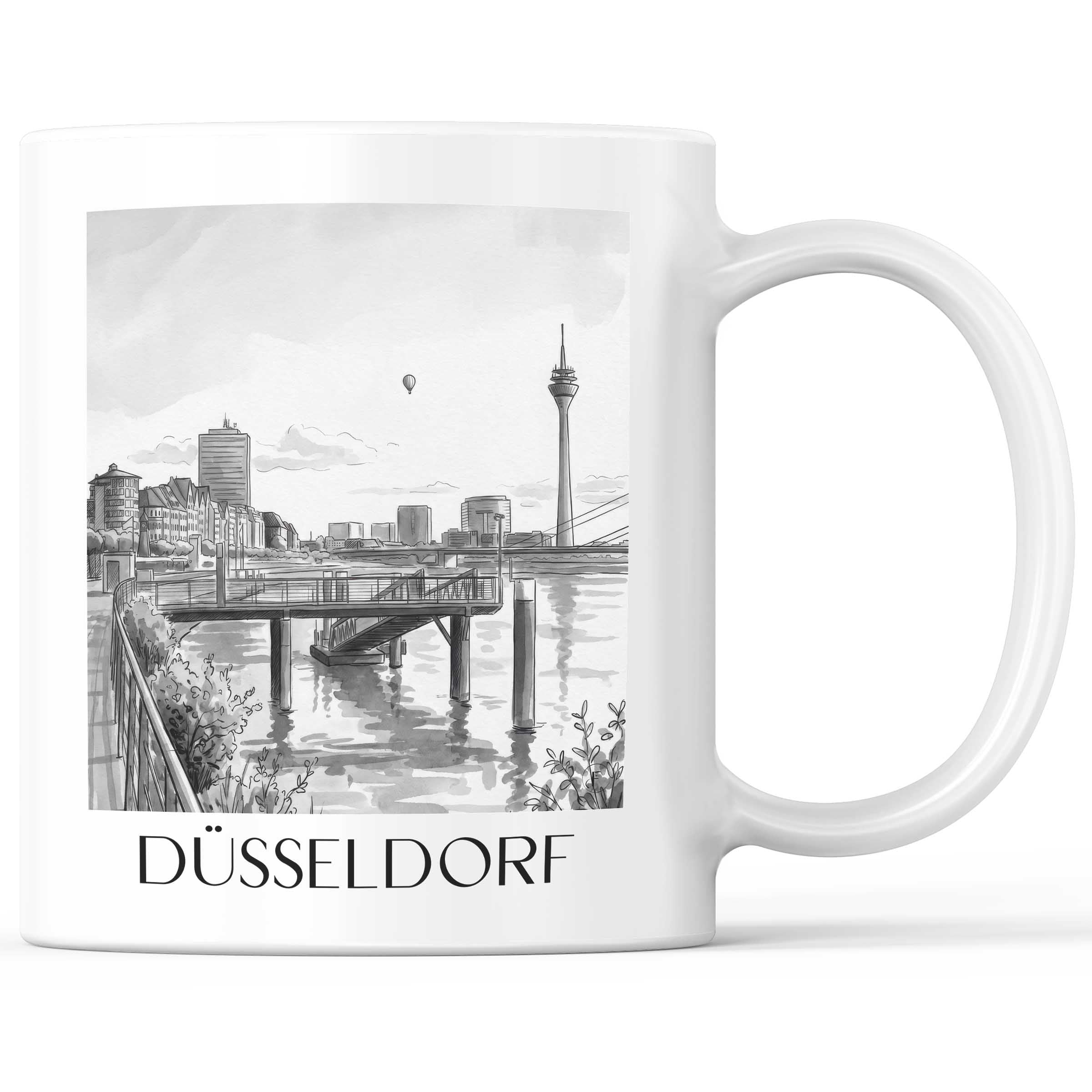 Düsseldorf - Deutschland Becher - Kaffeetasse im Aquarell Schwarz-Weiß Stil - favplace