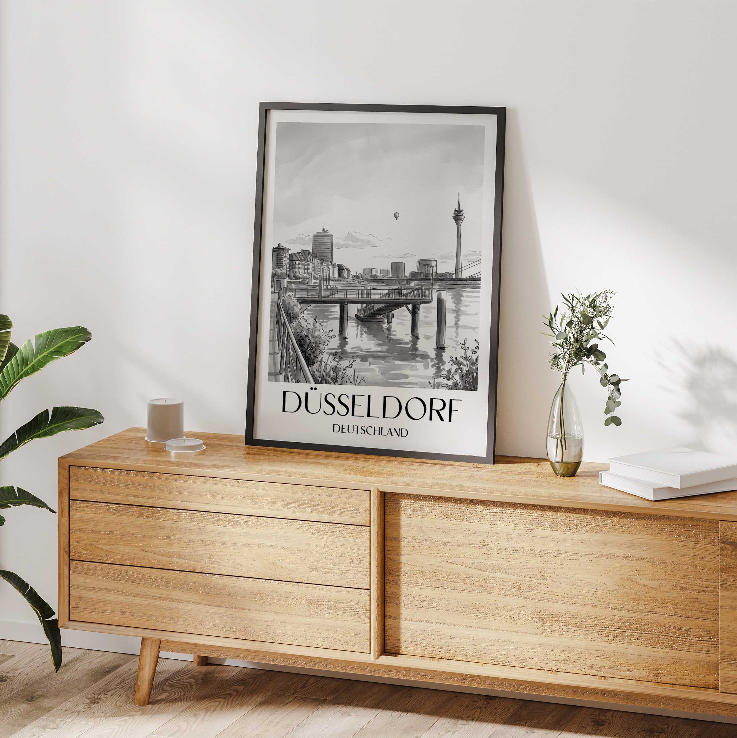 düsseldorf-deutschland-poster-aquarell-schwarz-weiss