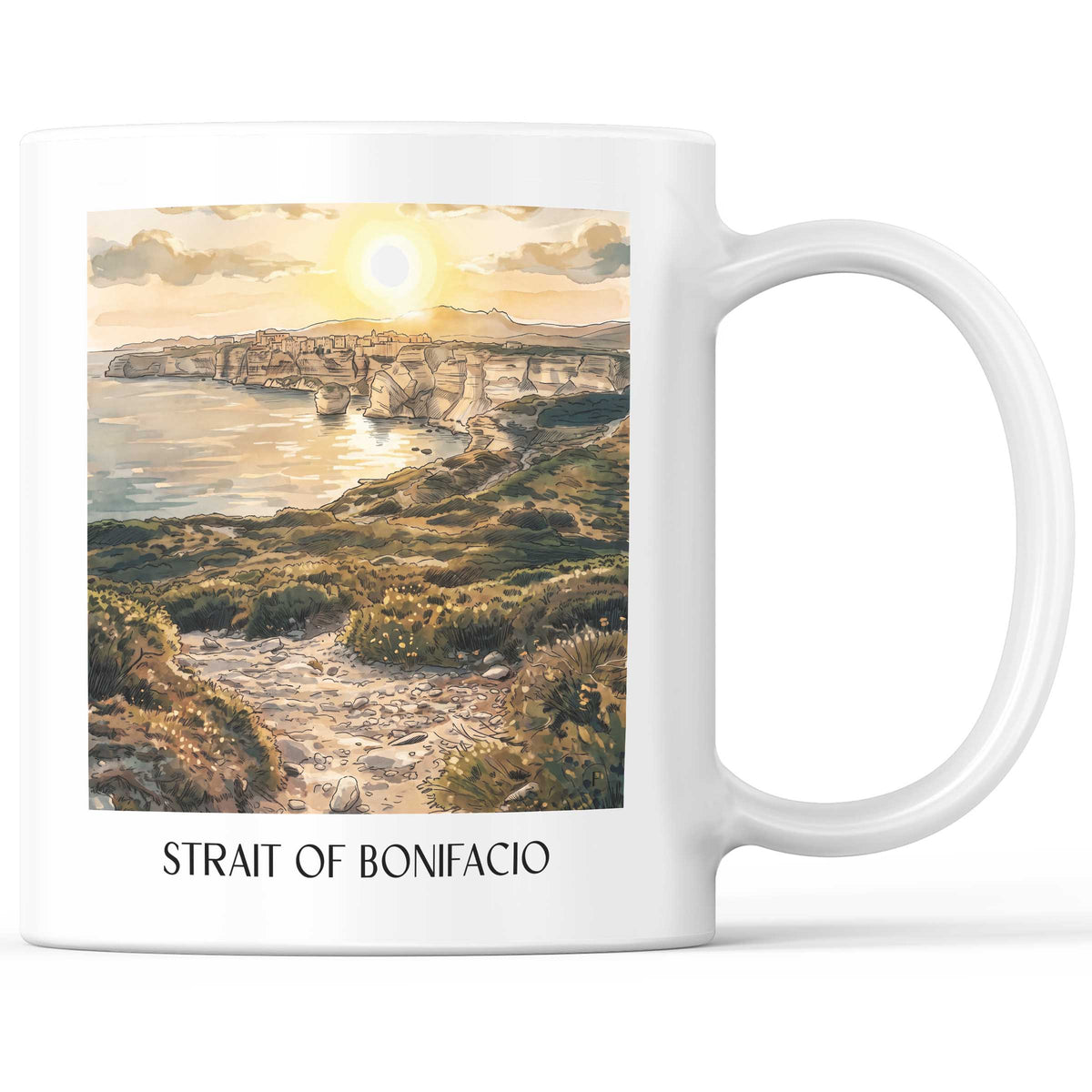 Détroit de Bonifacio Kaffeebecher - Korsika - Frankreich Becher - Kaffeetasse im Aquarell Stil