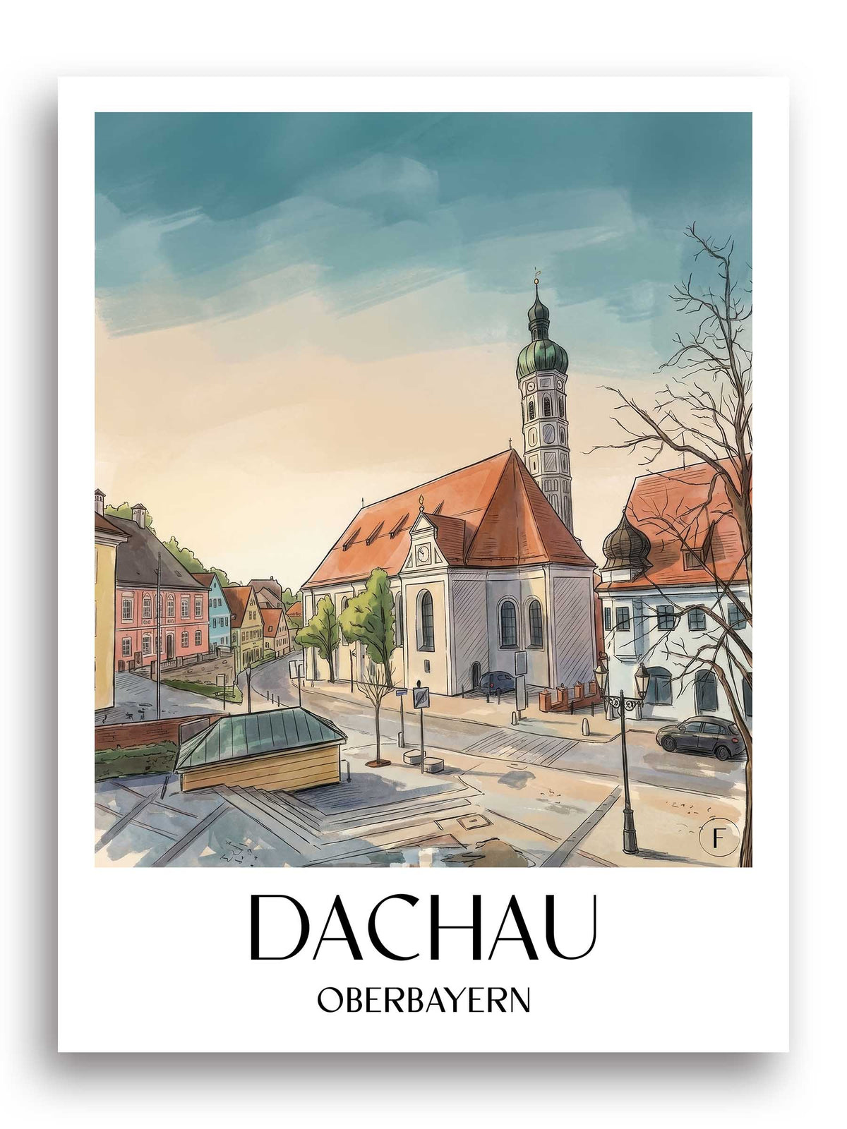 dachau-oberbayern-deutschland-poster-aquarell