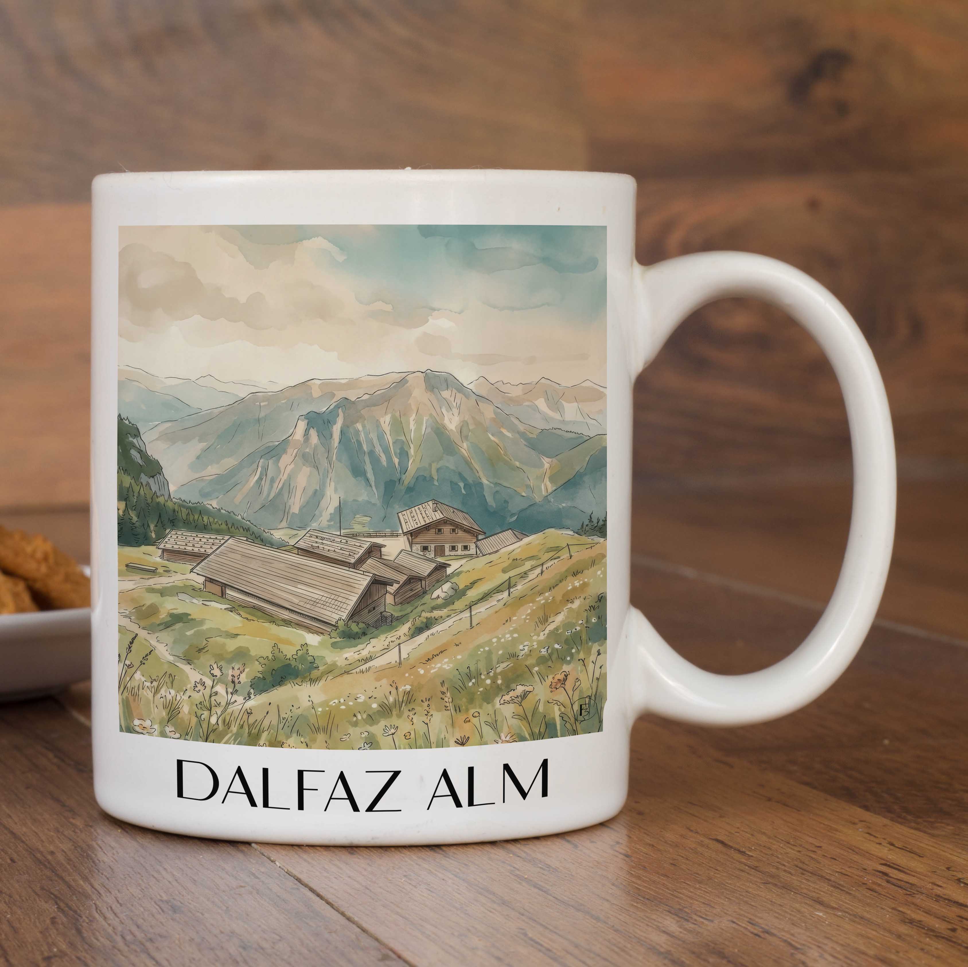 dalfaz-alm-achensee-österreich-kaffeebecher-aquarell