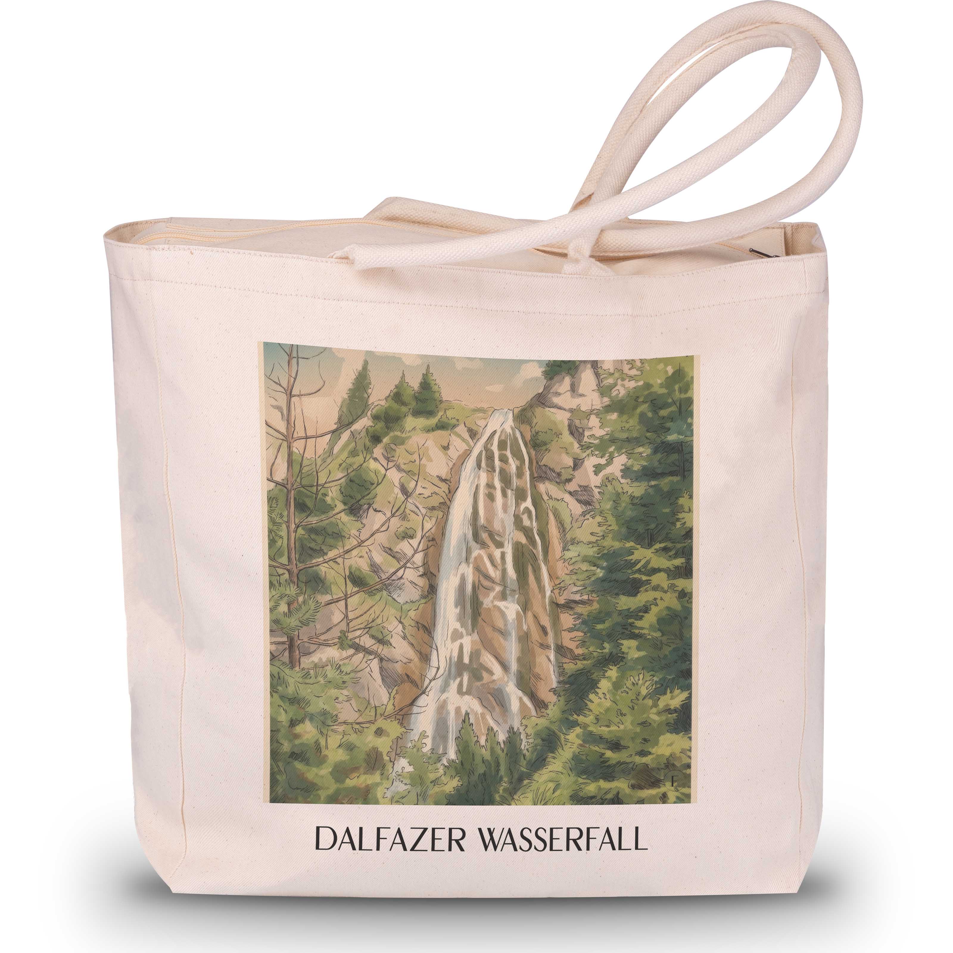 dalfazer-wasserfall-tirol-österreich-einkaufstasche-aquarell