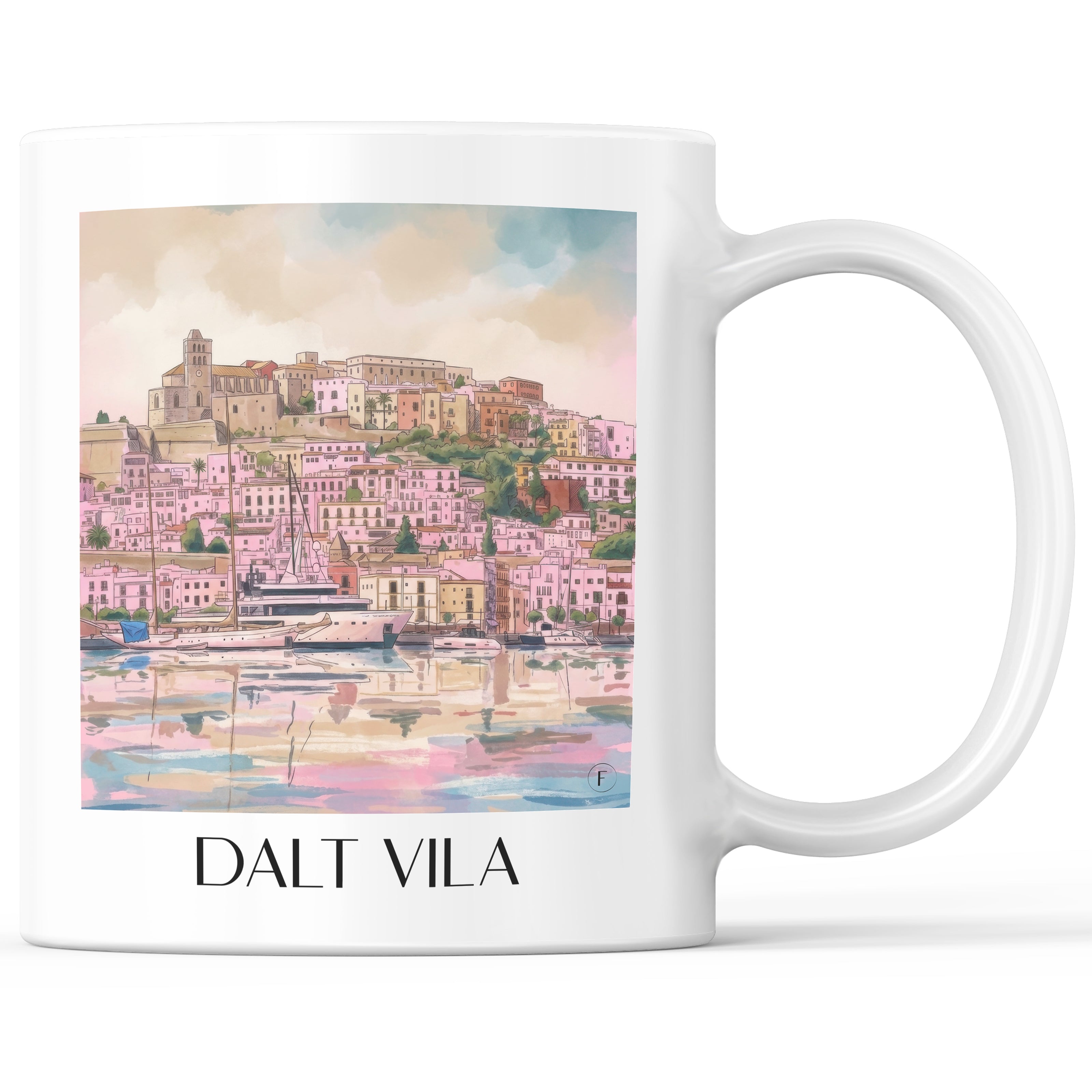 Dalt Vila Kaffeebecher - Ibiza - Spanien Becher - Kaffeetasse im Aquarell Pink Stil - favplace