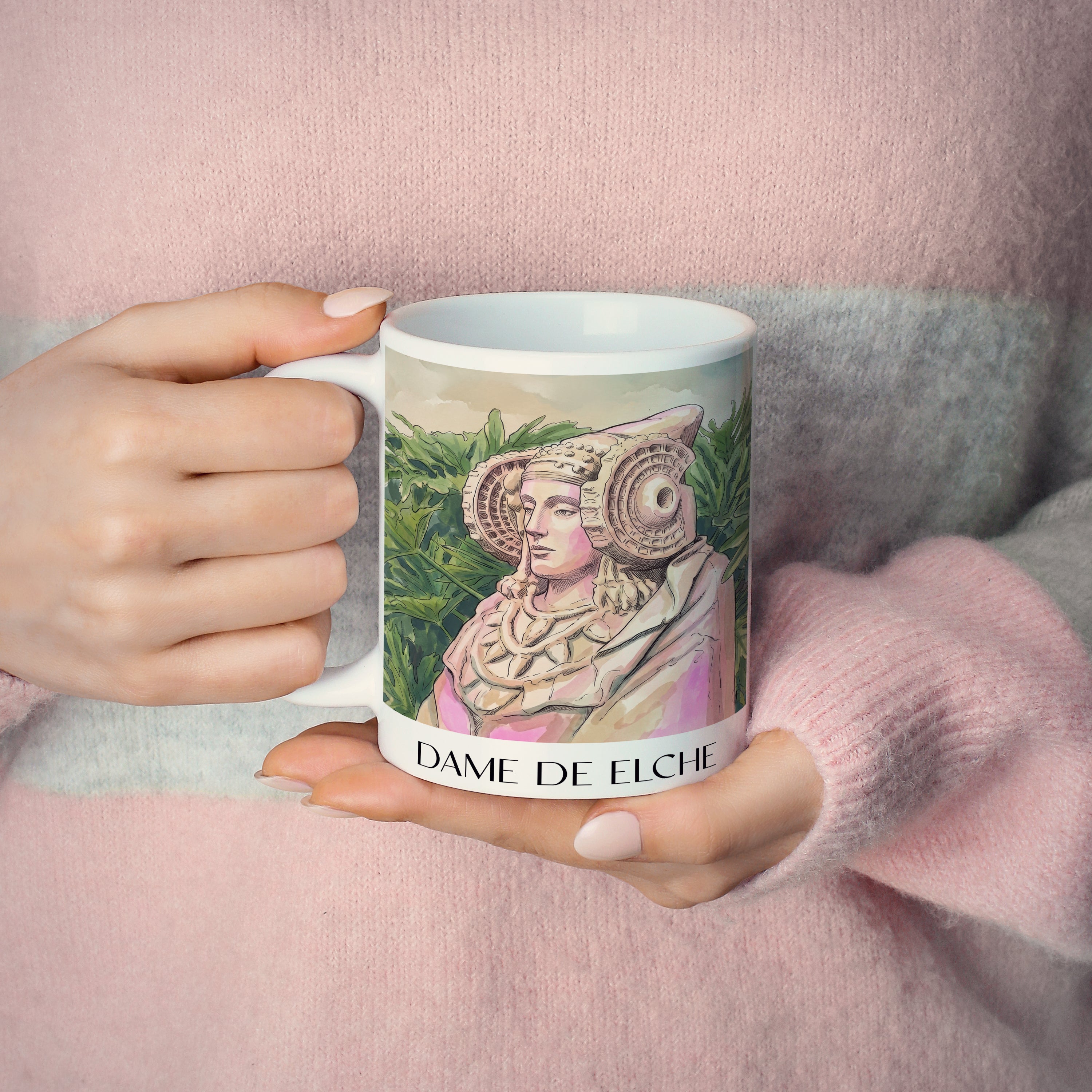 dama-de-elche-spanien-spanien-kaffeebecher-aquarell-pink-rosa