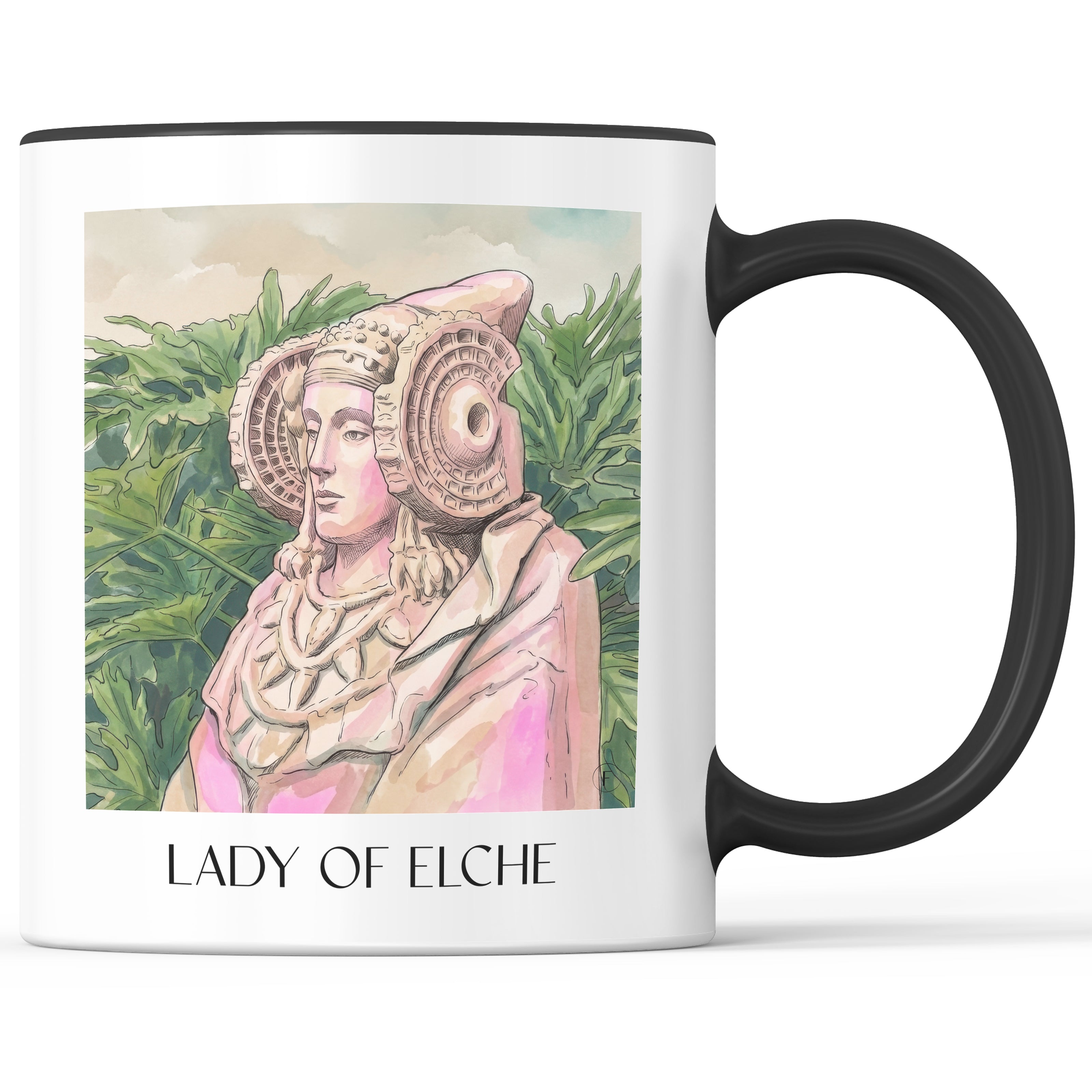 Dama de Elche Kaffeebecher - Spanien - Spanien Becher - Kaffeetasse im Aquarell Pink Stil - favplace