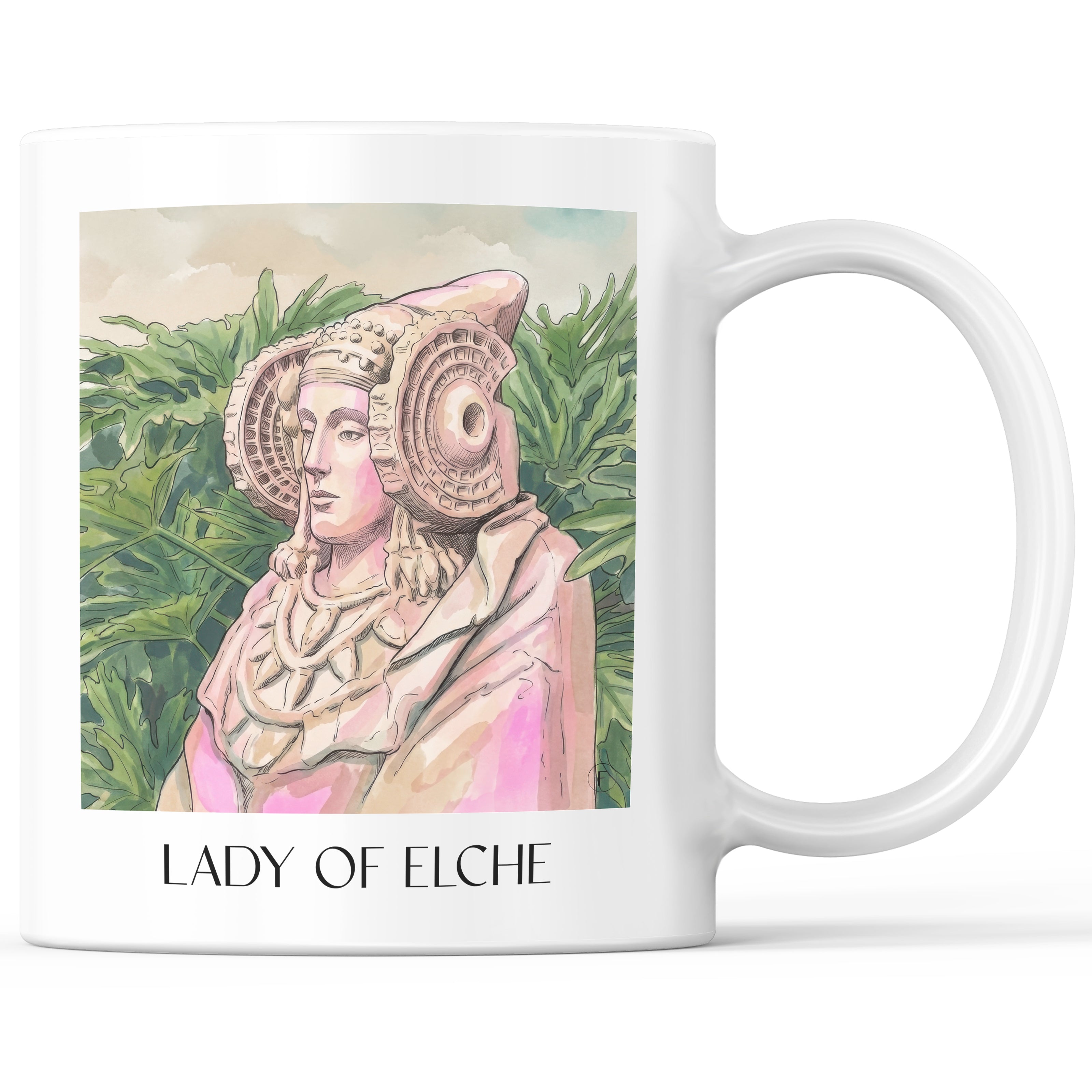 Dama de Elche Kaffeebecher - Spanien - Spanien Becher - Kaffeetasse im Aquarell Pink Stil - favplace