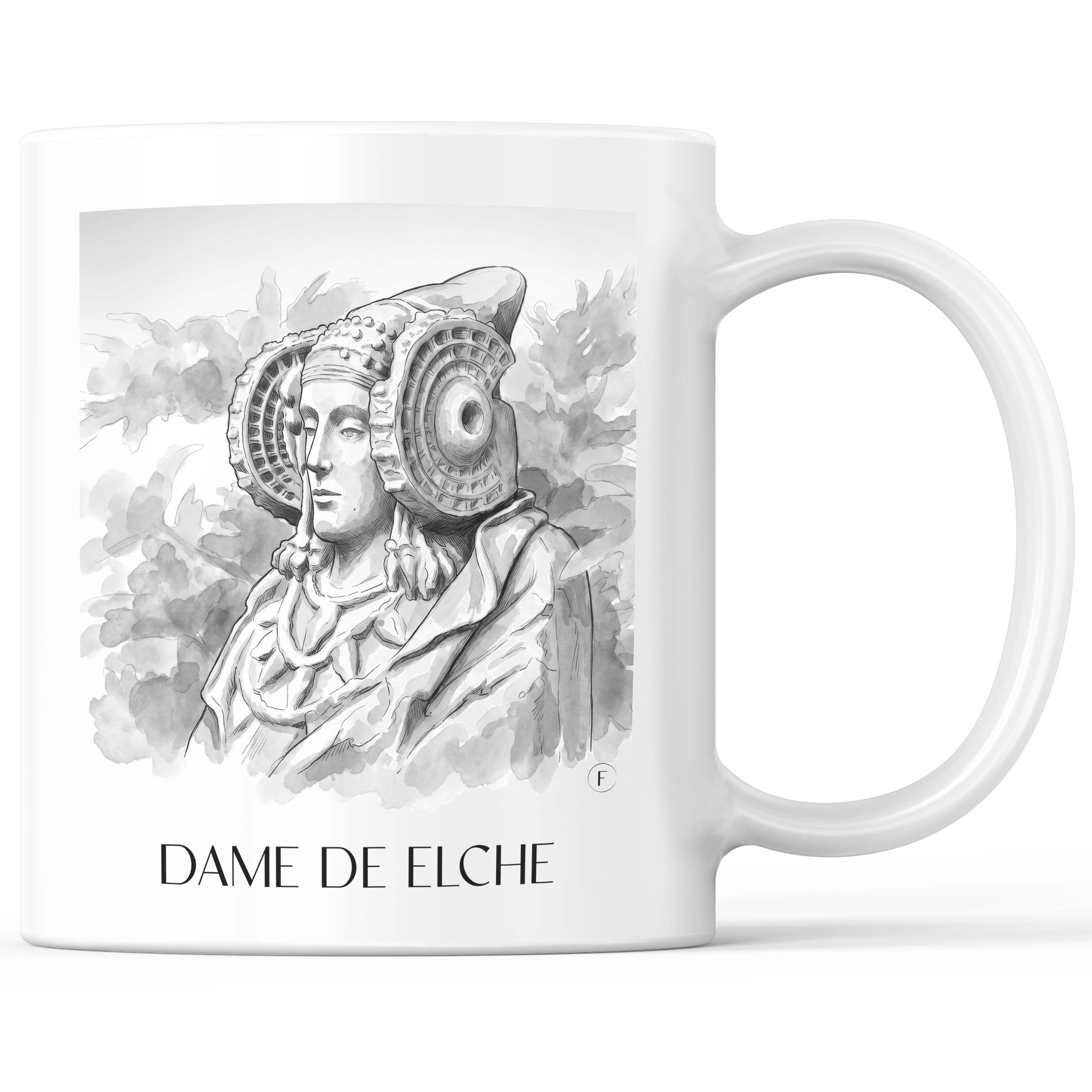 Dama de Elche Kaffeebecher - Spanien - Spanien Becher - Kaffeetasse im Aquarell Schwarz-Weiß Stil - favplace