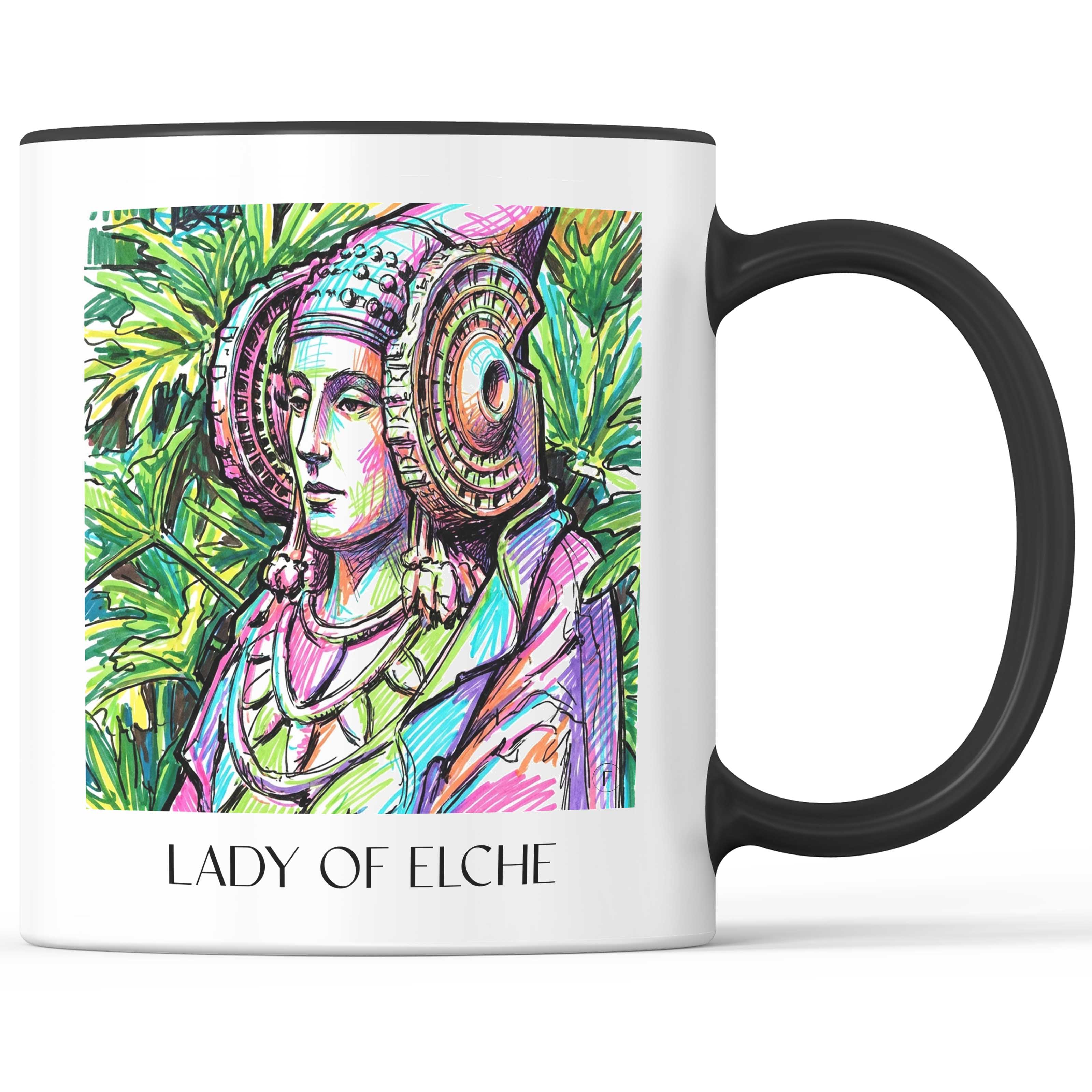 Dama de Elche Kaffeebecher - Spanien - Spanien Becher - Kaffeetasse im Tag Graffiti Stil - favplace